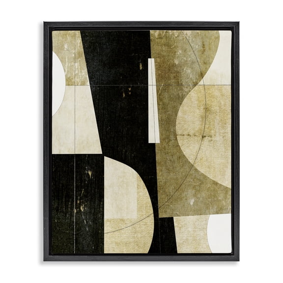 Stupell Industries Earth Tone Collaged Shapes Black Framed Floater Canvas Wall Art design by Suzanne Nicoll, 31 x 25