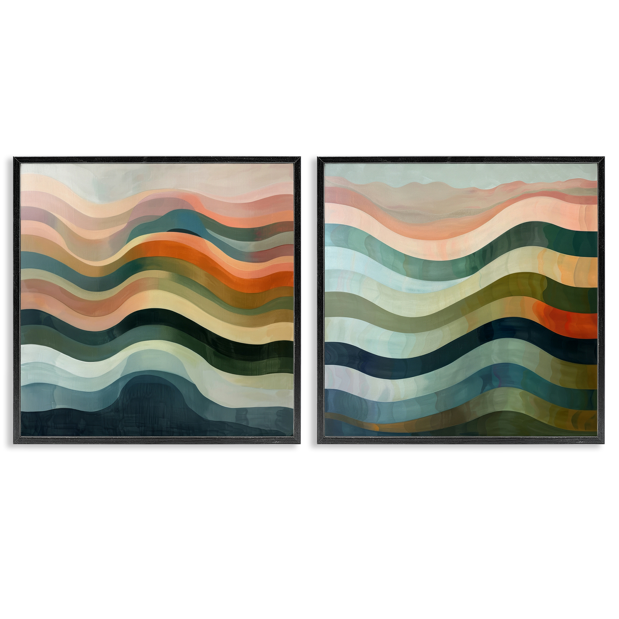 Stupell Industries Earth Tone Fluid Waves Abstract Painting Black Framed Art Print Wall Art, 17 x 17, Set of 2