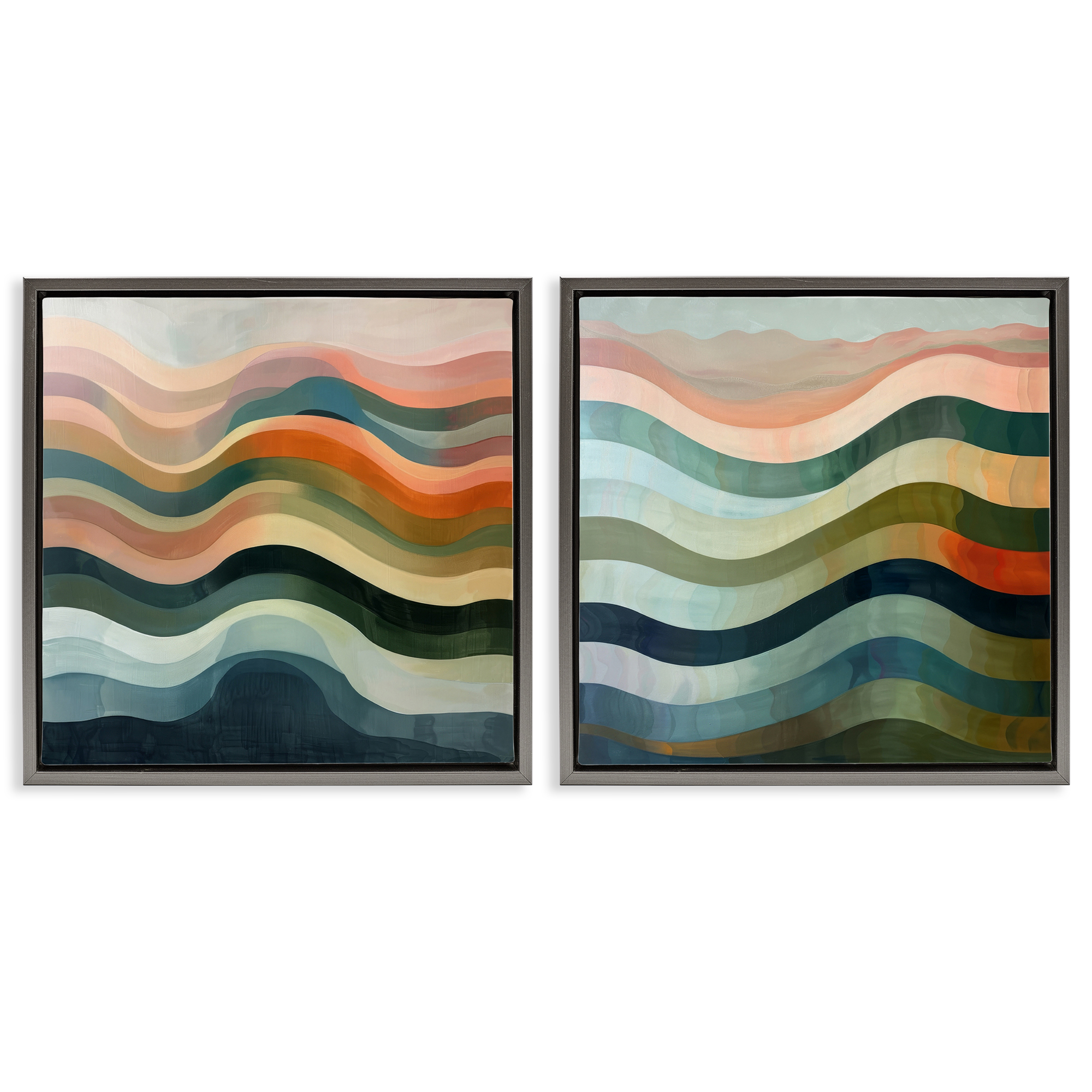 Stupell Industries Earth Tone Fluid Waves Abstract Painting Gray Floater Framed Canvas Art Print Wall Art, 18 x 18, Set of 2