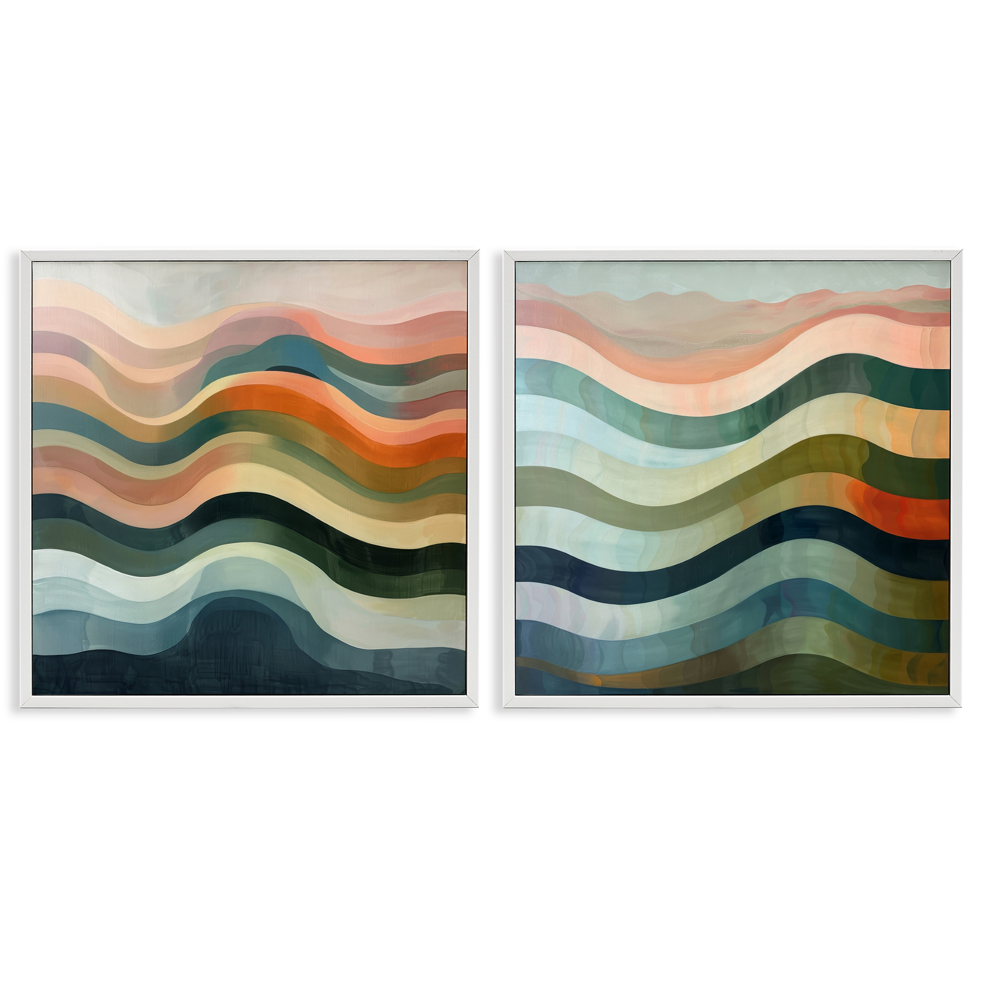 Stupell Industries Earth Tone Fluid Waves Abstract Painting White Framed Art Print Wall Art, 12 x 12, Set of 2