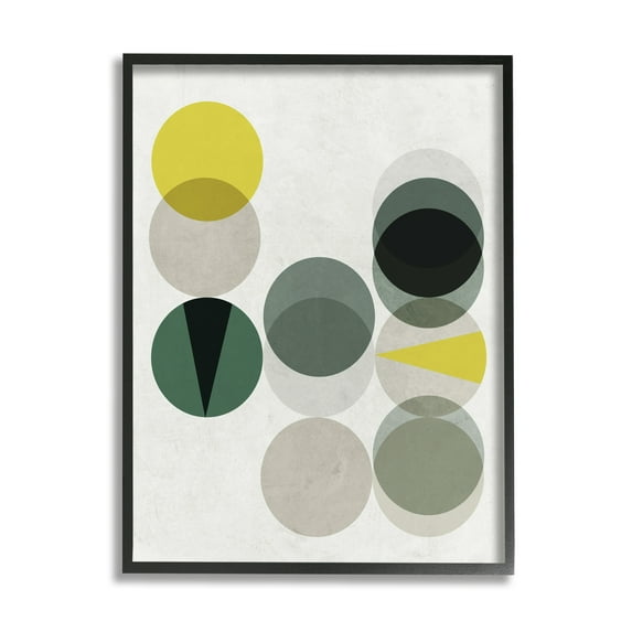 Stupell Industries Earth Tone Layered Circular Shapes Green Grey Abstract Painting Black Framed Art Print Wall Art, 16 x 20