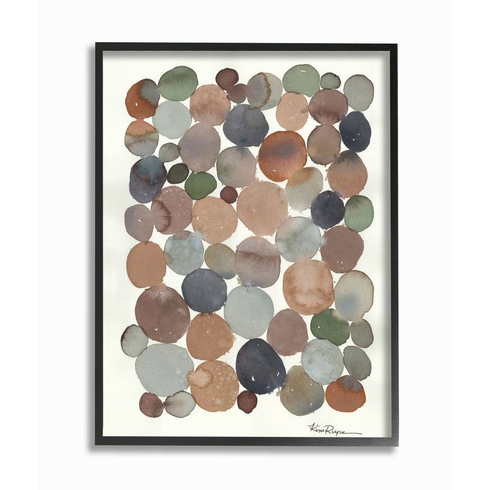 Stupell Industries Earth Tone Organic Circles Abstract Cobblestone Design Framed Wall Art Design by Kim Rupe, 16" x 20", Black Framed