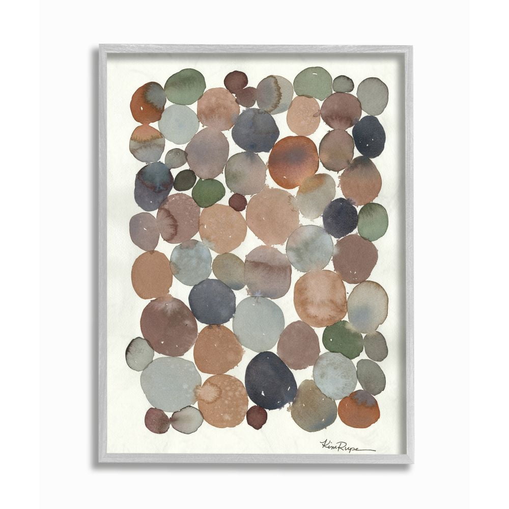 Stupell Industries Earth Tone Organic Circles Abstract Cobblestone Design Framed Wall Art Design by Kim Rupe, 16" x 20", Gray Framed