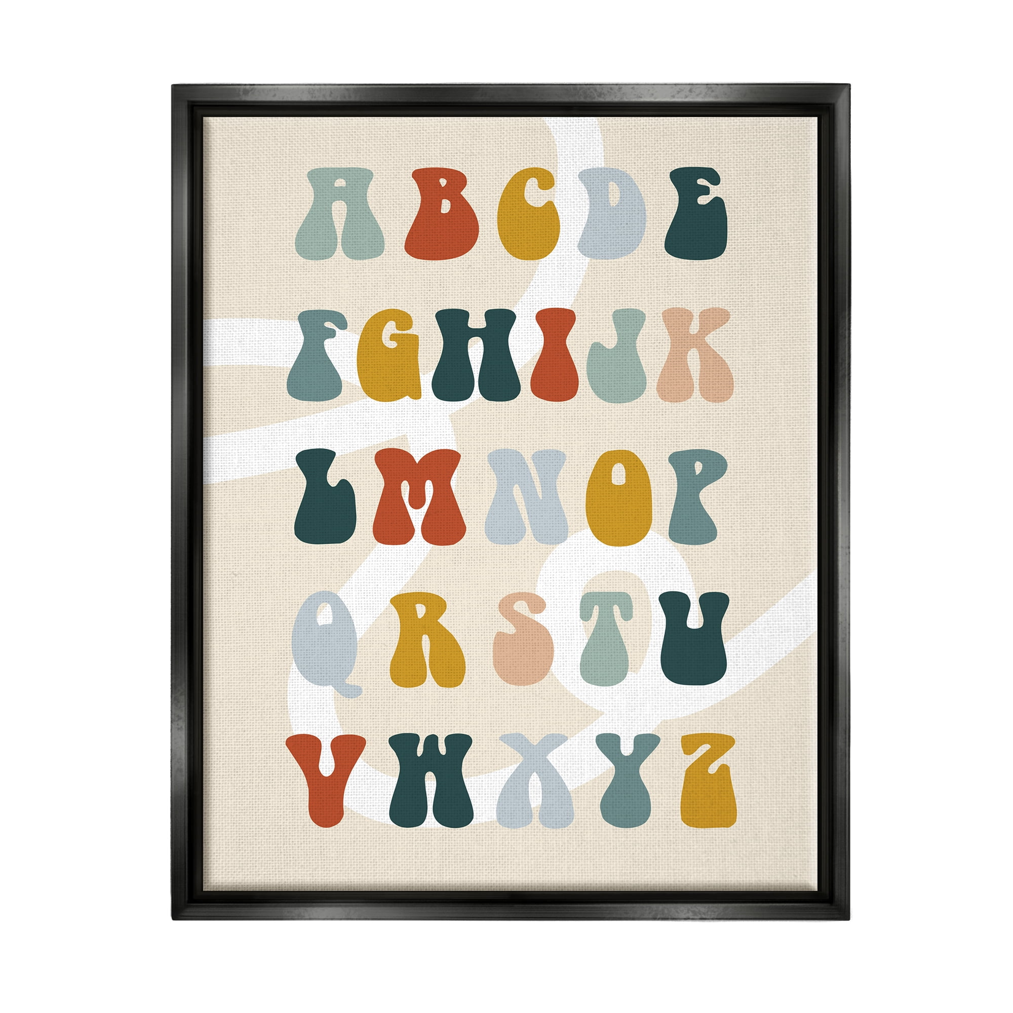Stupell Industries Earth Tones Alphabet Typography Painting Black Floater Framed Canvas Art Print Wall Art, 25 x 31