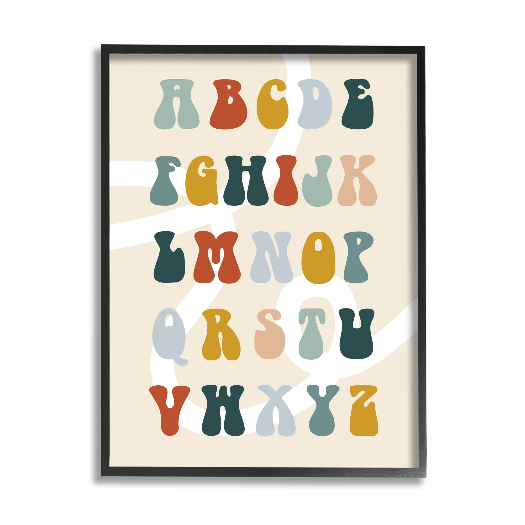 Stupell Industries Earth Tones Alphabet Typography Painting Black Framed Art Print Wall Art, 24 x 30