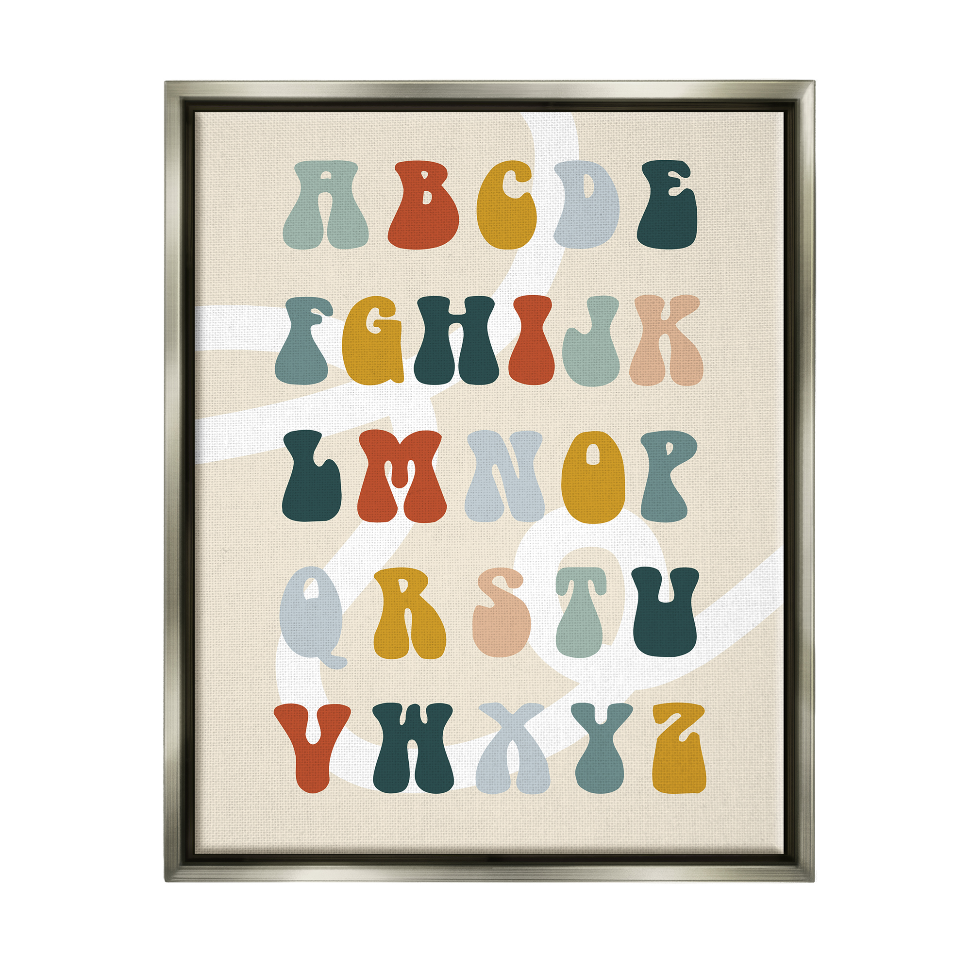 Stupell Industries Earth Tones Alphabet Typography Painting Gray Floater Framed Canvas Art Print Wall Art, 17 x 21