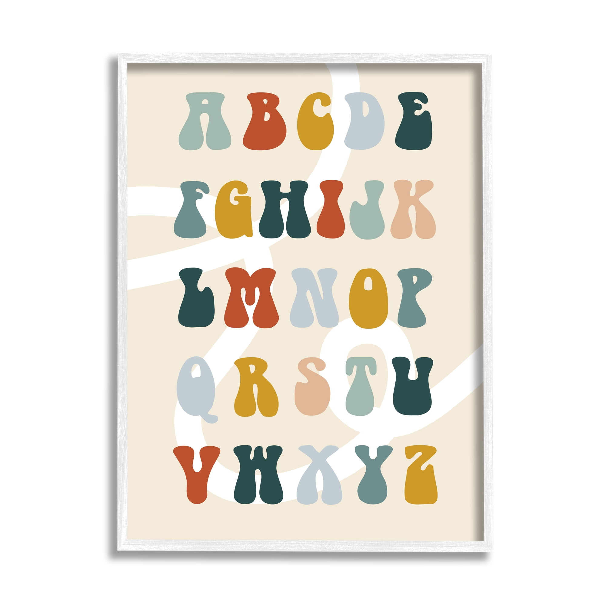 Stupell Industries Earth Tones Alphabet Typography Painting White Framed Art Print Wall Art, 11 x 14