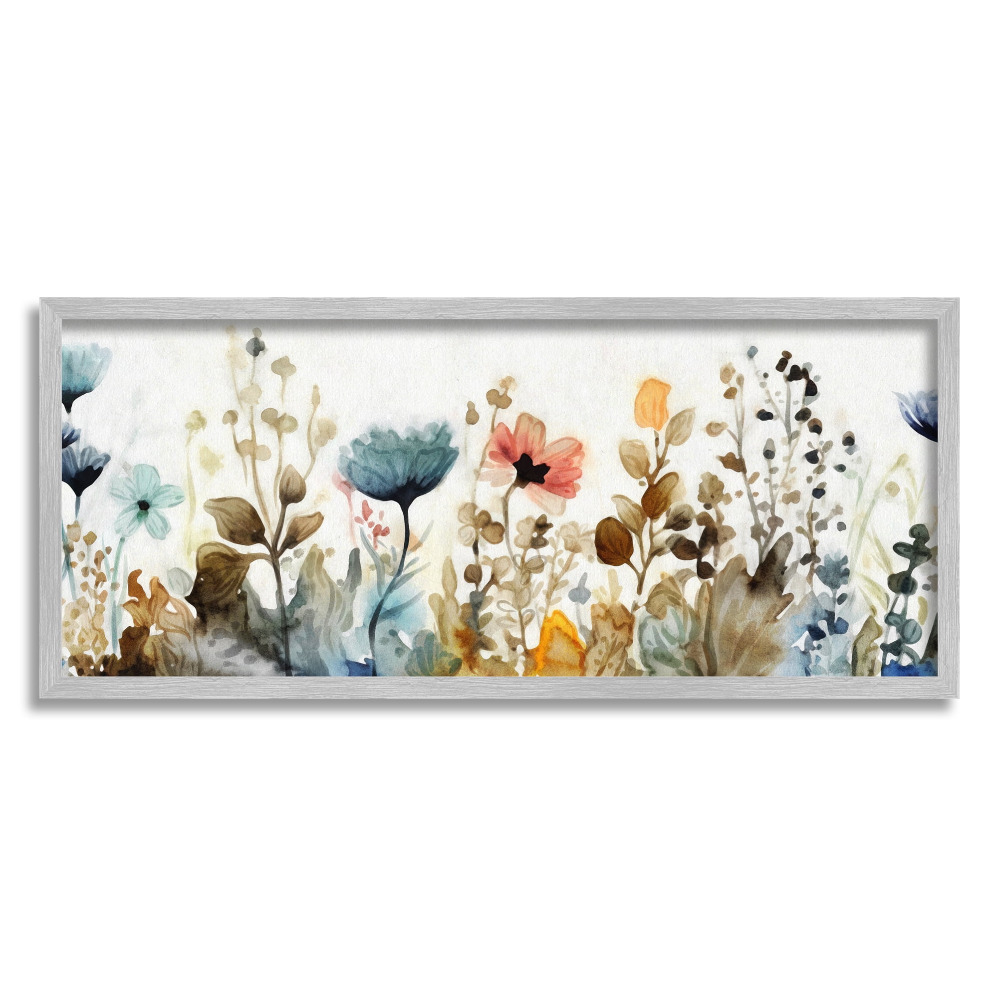 Stupell Industries Earth Tones Garden Blooms Botanical & Floral Painting Gray Framed Art Print Wall Art, 24 x 10