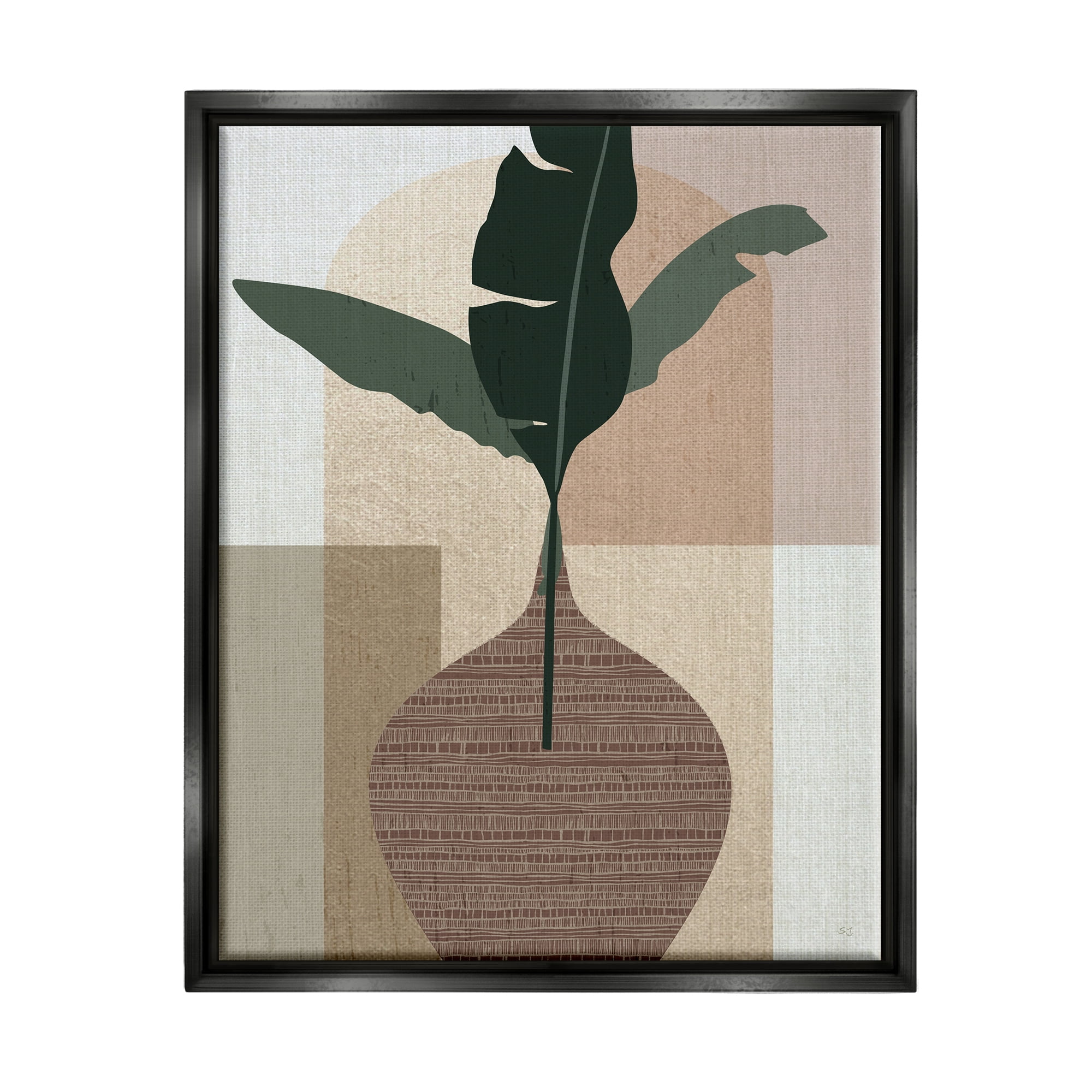 Stupell Industries Earth Tones Plant Sprig Botanical & Floral Painting Black Floater Framed Canvas Art Print Wall Art, 25 x 31