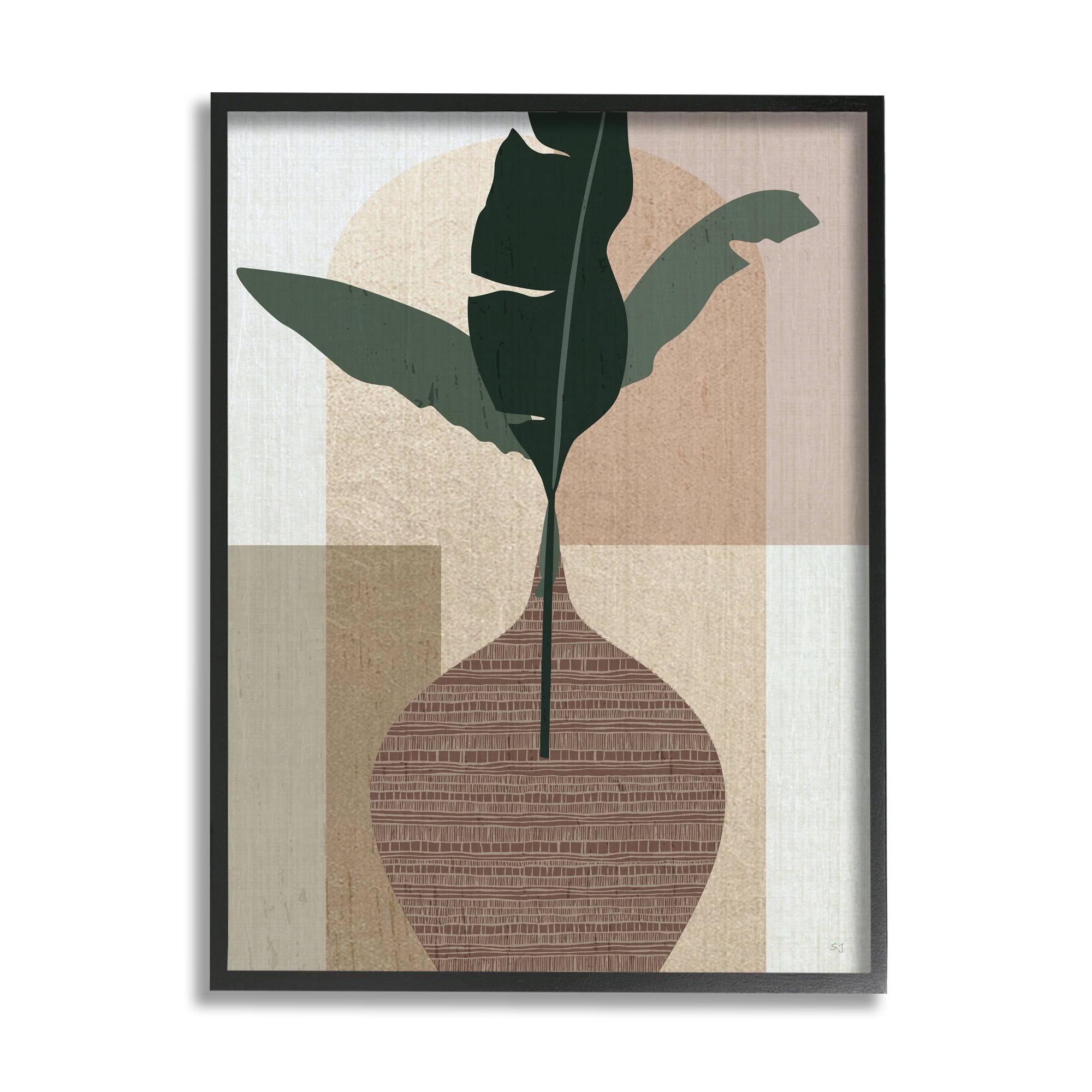 Stupell Industries Earth Tones Plant Sprig Botanical & Floral Painting Black Framed Art Print Wall Art, 16 x 20