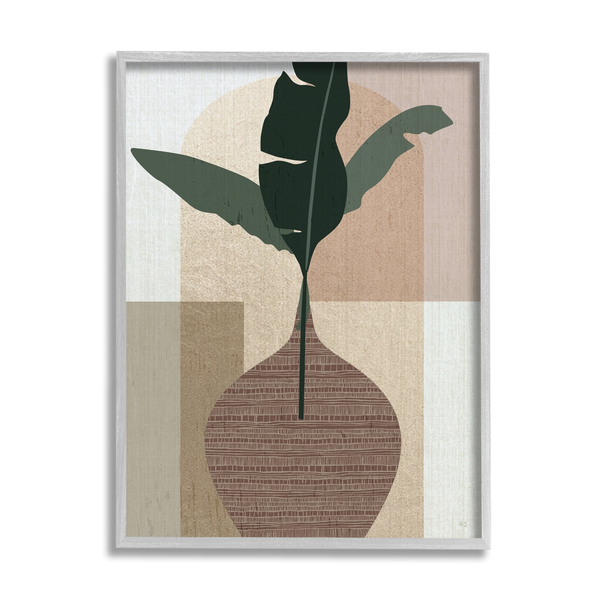 Stupell Industries Earth Tones Plant Sprig Botanical & Floral Painting Gray Framed Art Print Wall Art, 24 x 30