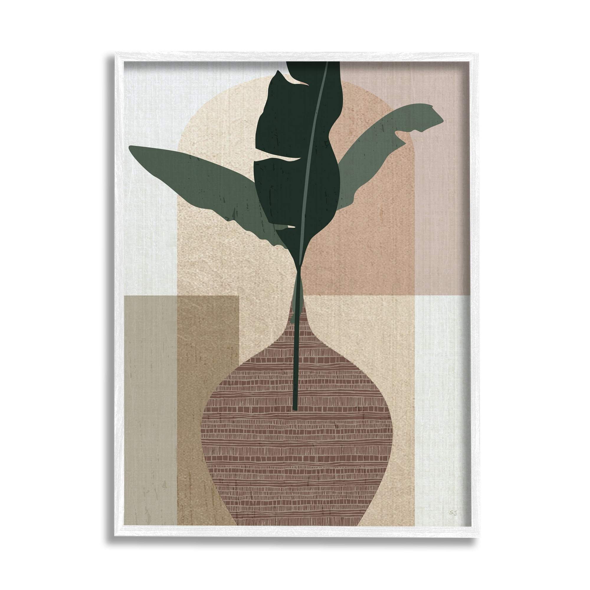 Earth Tones Plant Sprig Canvas Print with White Frame