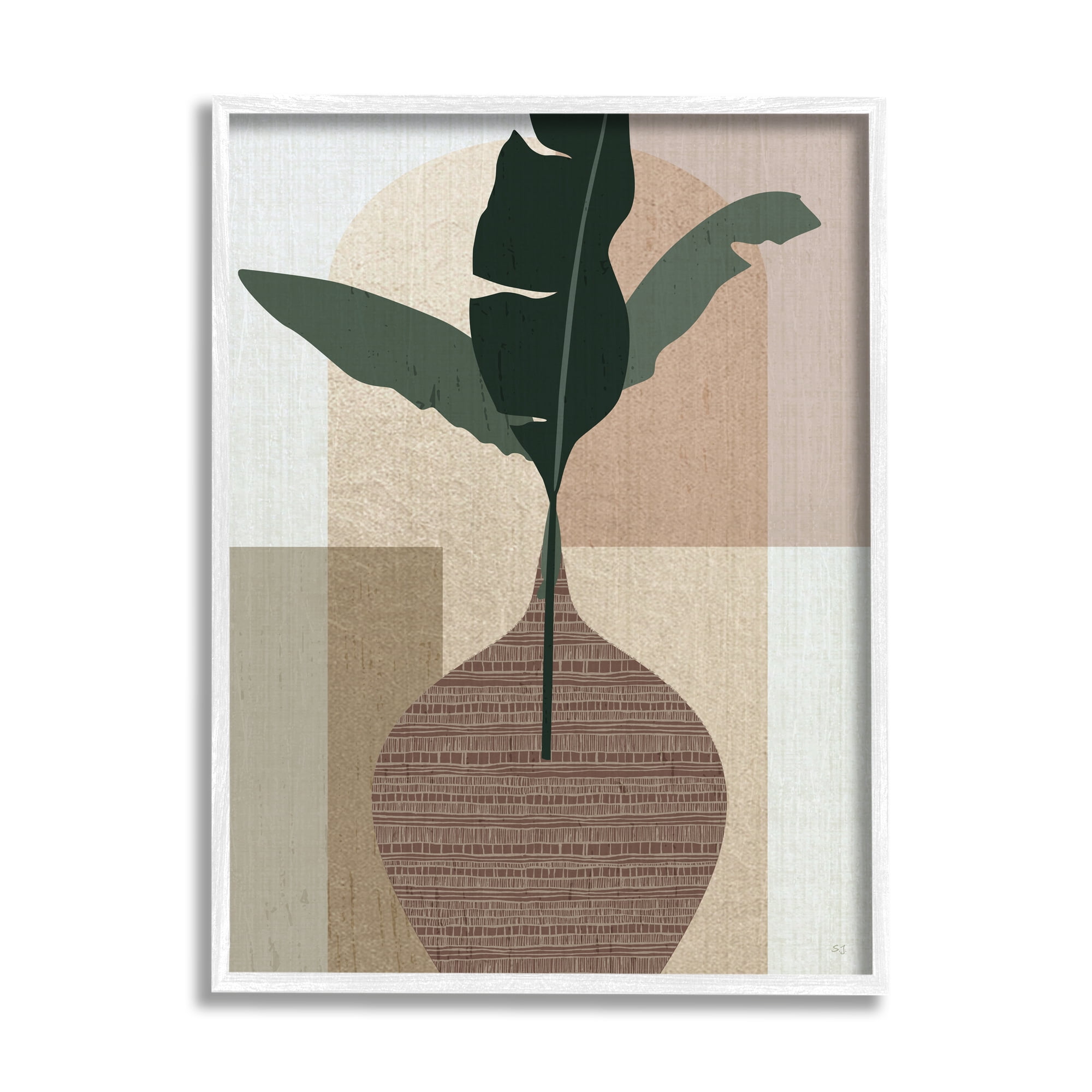 Stupell Industries Earth Tones Plant Sprig Botanical & Floral Painting White Framed Art Print Wall Art, 16 x 20