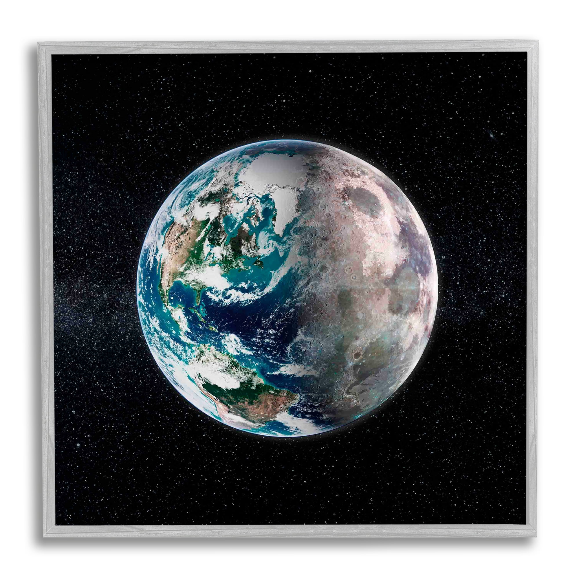 Stupell Industries Earth in Galaxy Fairy Tales & Fantasy Photography Gray Framed Art Print Wall Art, 12 x 12