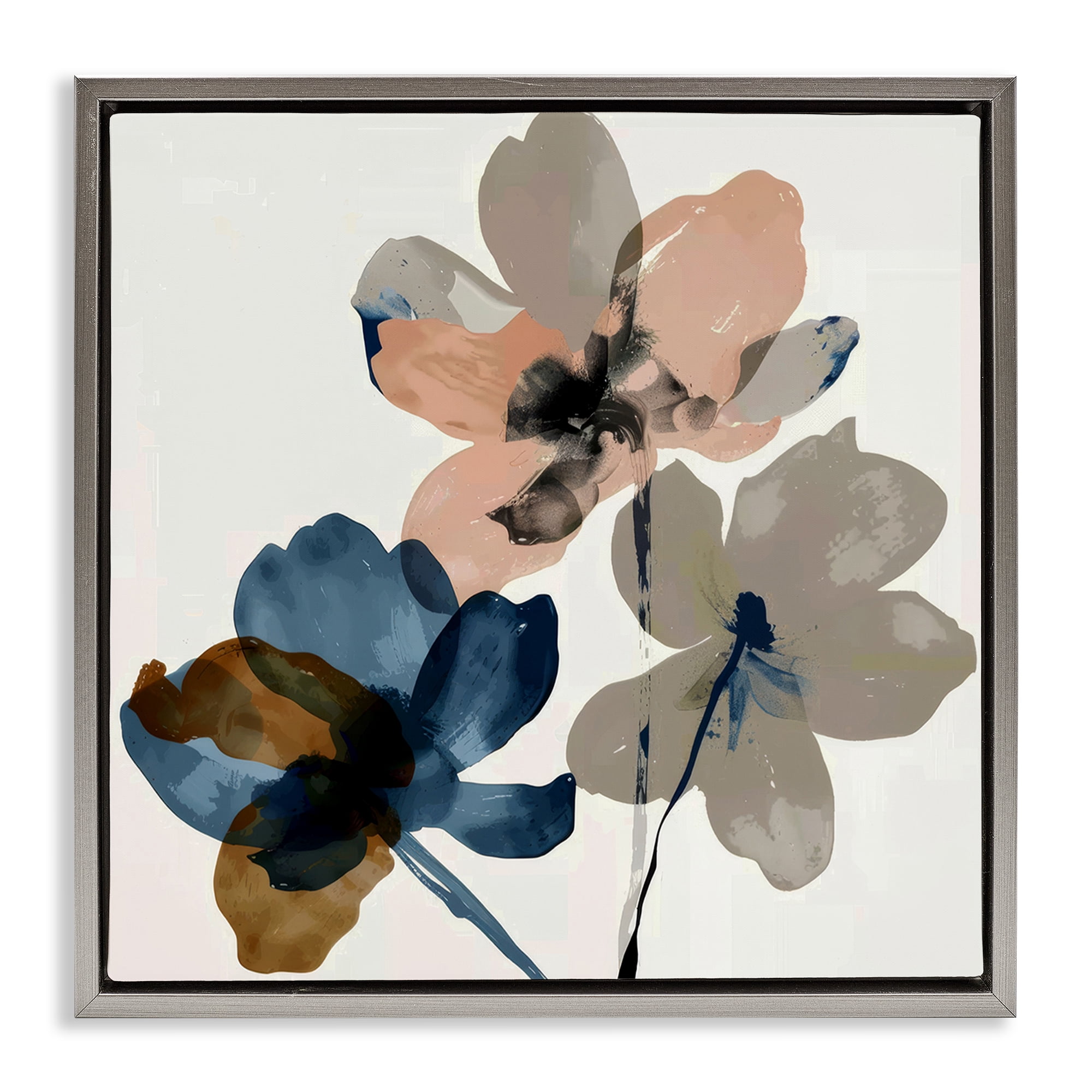 Stupell Industries Earthen Flower Petals Plants & Flowers Painting Gray Floater Framed Canvas Art Print Wall Art, 25 x 25
