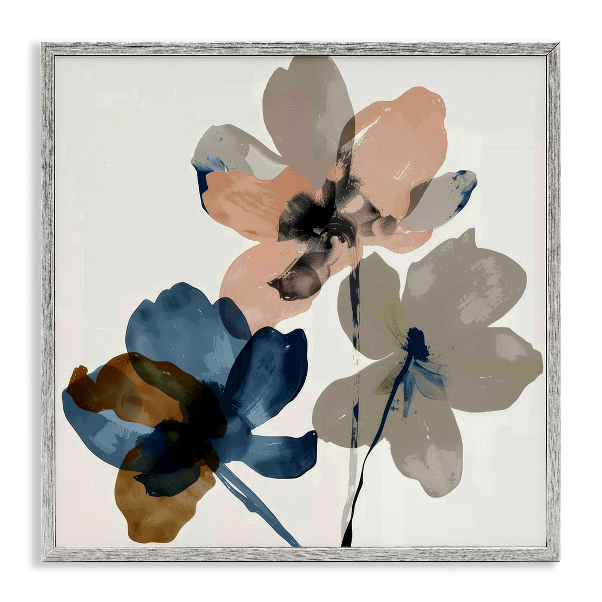 Stupell Industries Earthen Flower Petals Plants & Flowers Painting Gray Framed Art Print Wall Art, 17 x 17