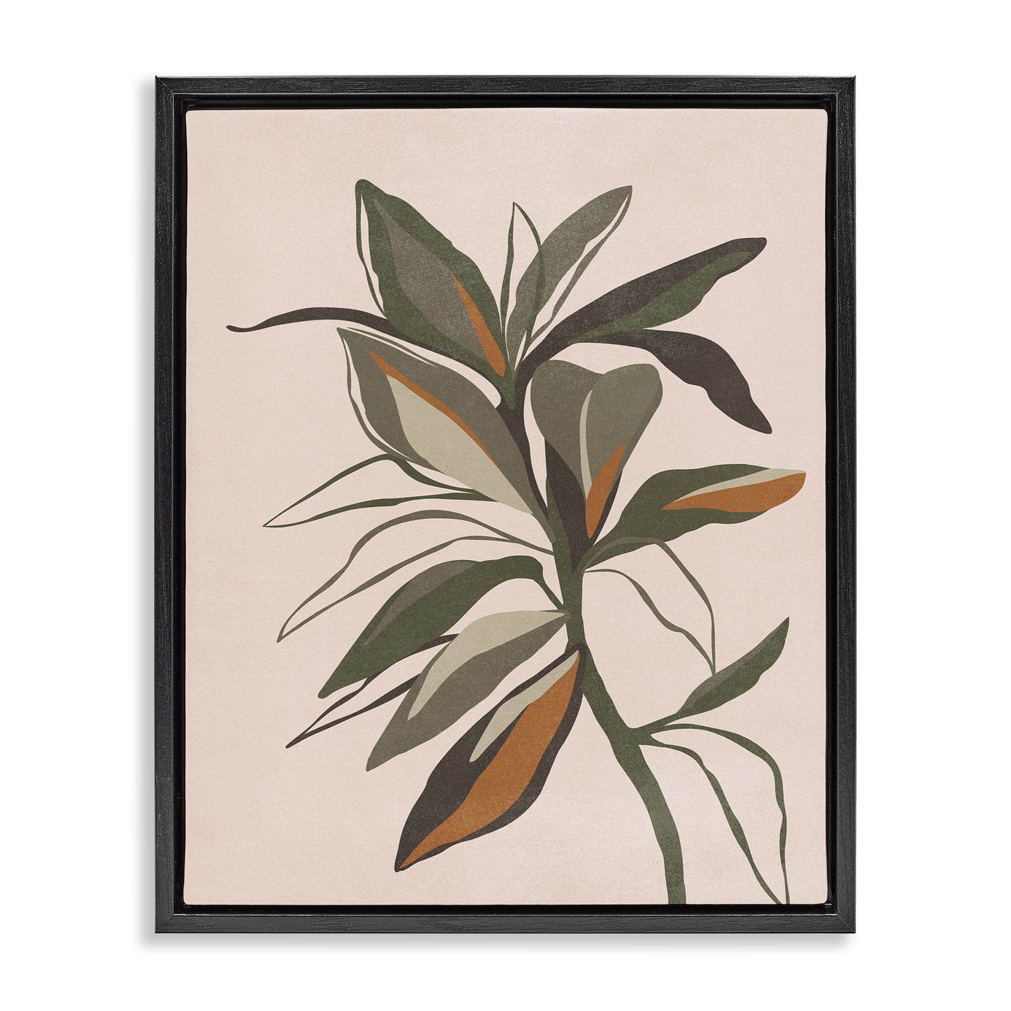Stupell Industries Earthtone Boho Plant Plants & Flowers Painting Black Floater Framed Canvas Art Print Wall Art, 17 x 21