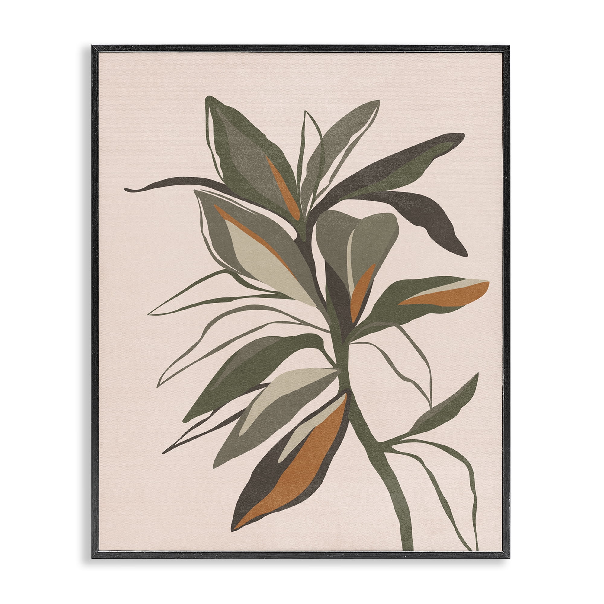 Stupell Industries Earthtone Boho Plant Plants & Flowers Painting Black Framed Art Print Wall Art, 16 x 20