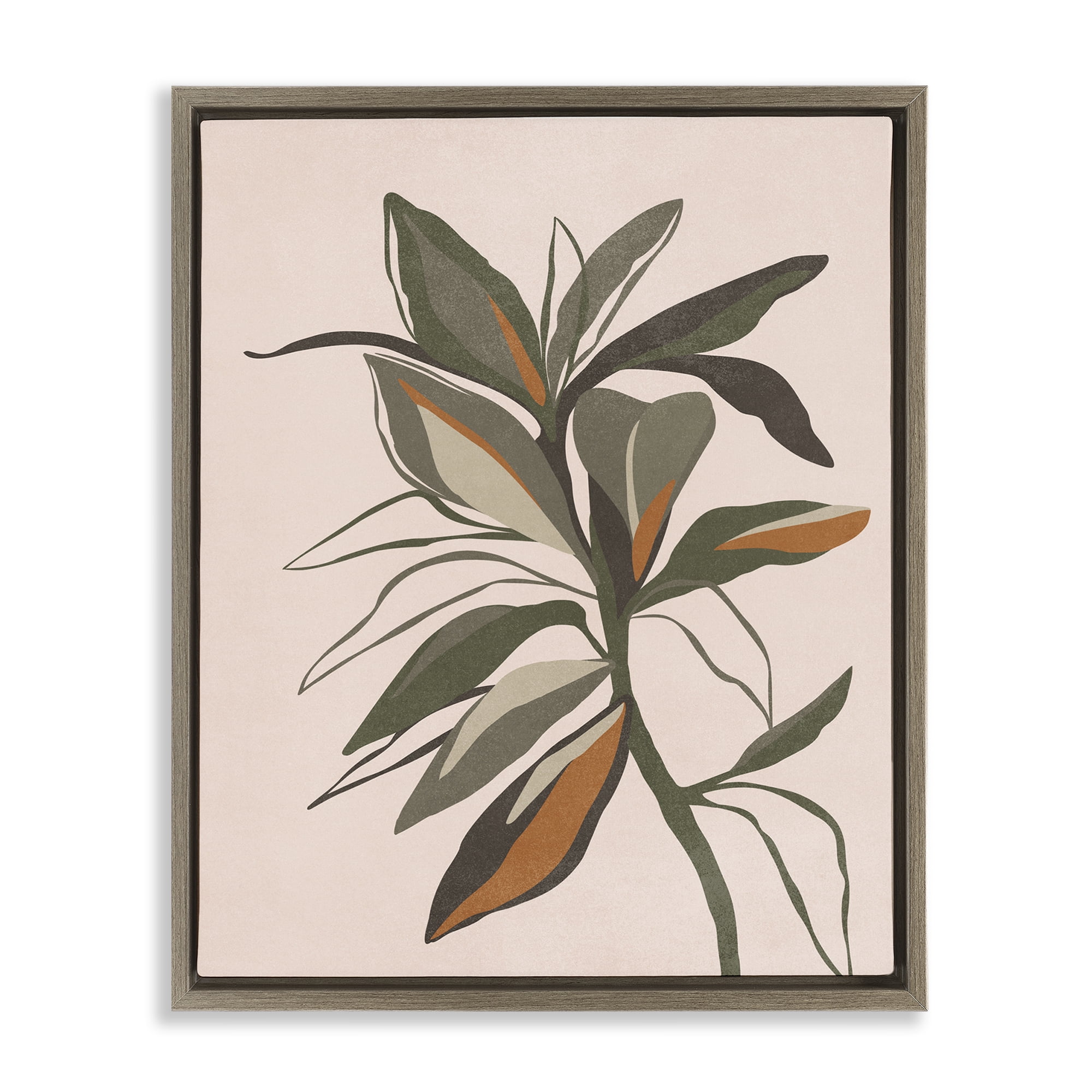 Stupell Industries Earthtone Boho Plant Plants & Flowers Painting Brown Floater Framed Canvas Art Print Wall Art, 17 x 21