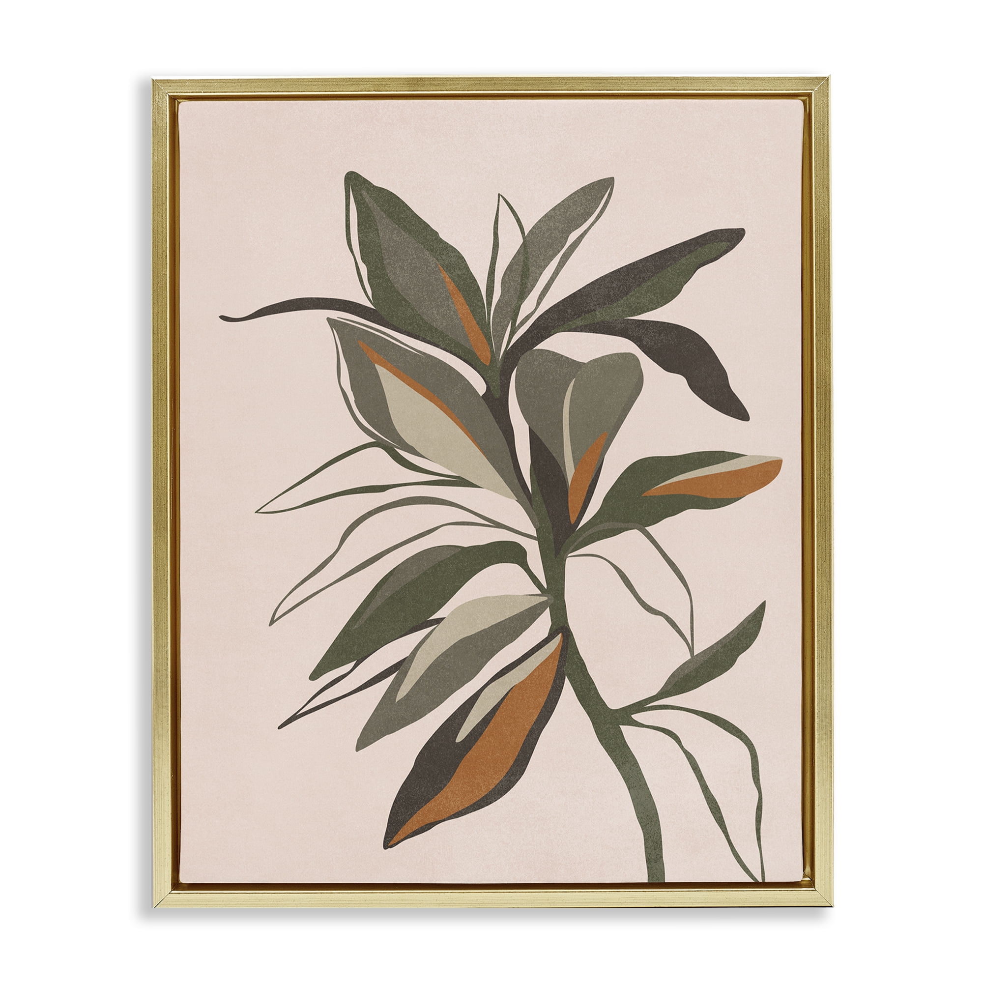 Stupell Industries Earthtone Boho Plant Plants & Flowers Painting Gold Floater Framed Canvas Art Print Wall Art, 17 x 21