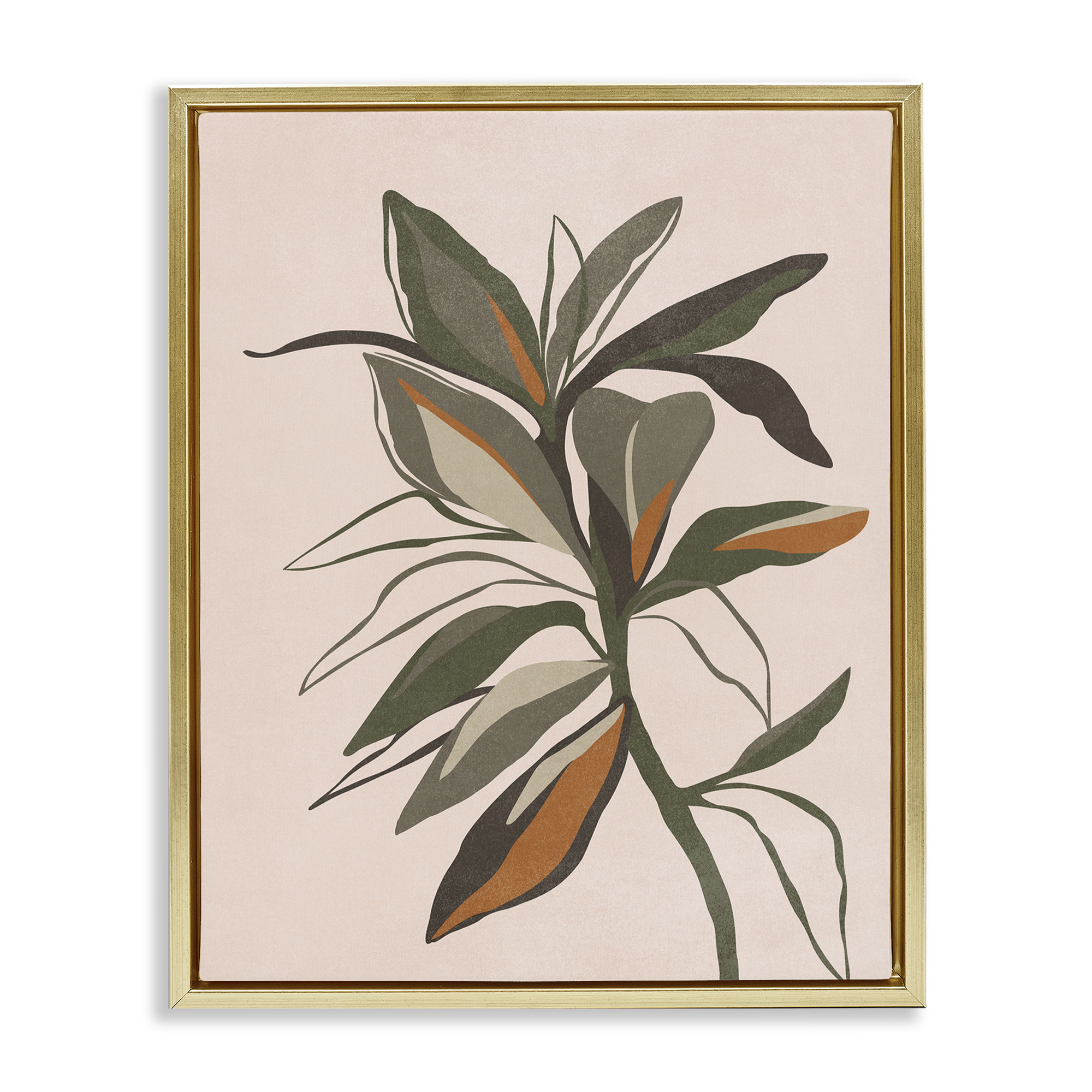 Stupell Industries Earthtone Boho Plant Plants & Flowers Painting Gold Floater Framed Canvas Art Print Wall Art, 25 x 31