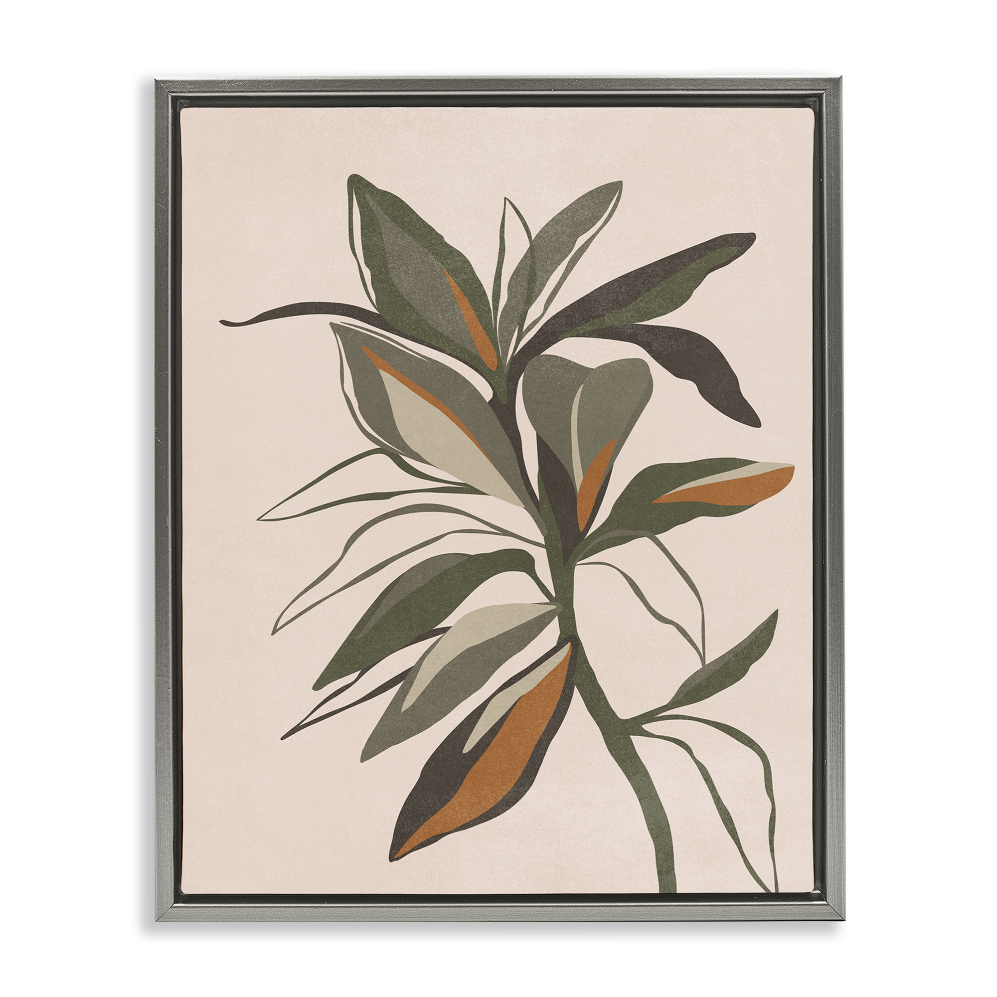 Stupell Industries Earthtone Boho Plant Plants & Flowers Painting Gray Floater Framed Canvas Art Print Wall Art, 17 x 21