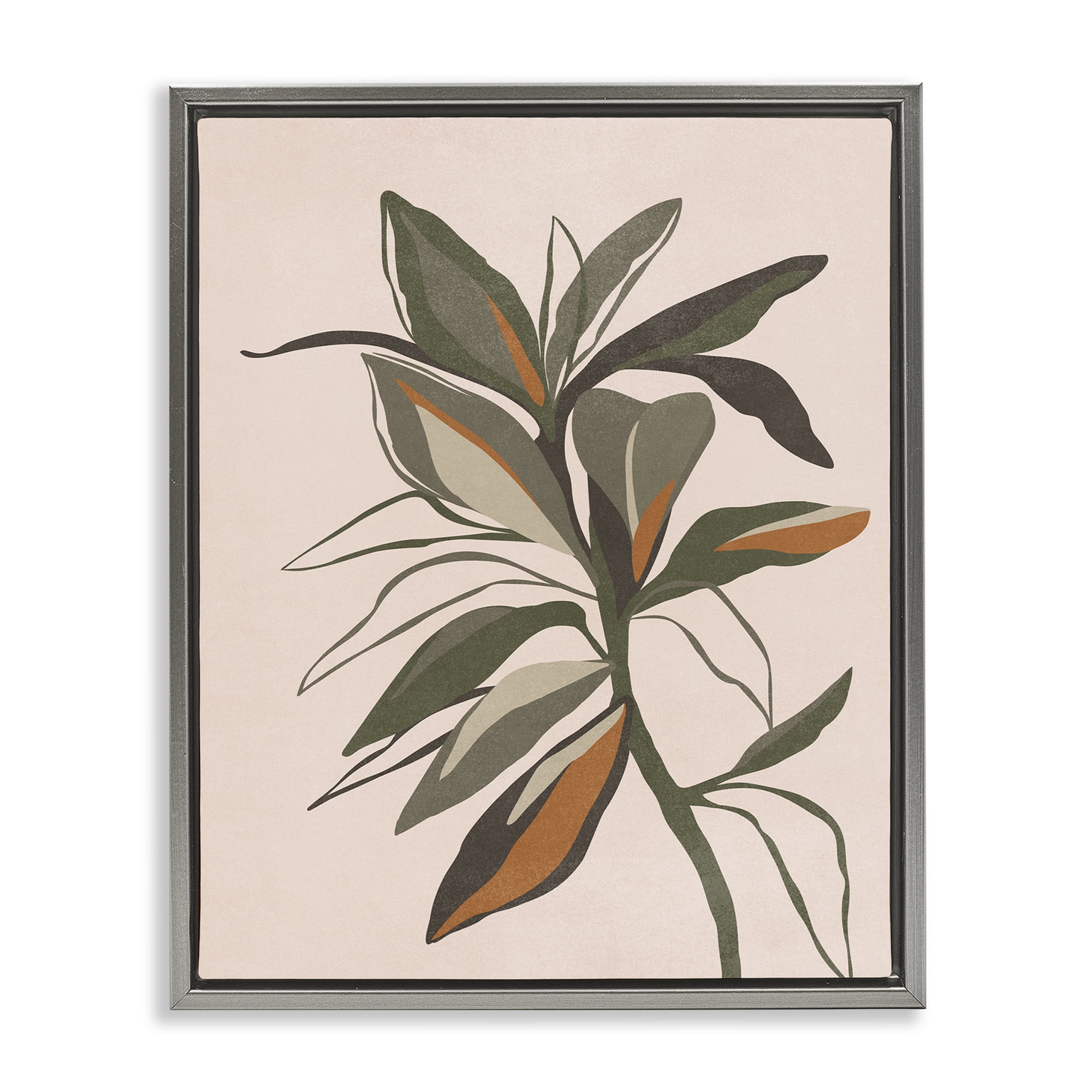 Stupell Industries Earthtone Boho Plant Plants & Flowers Painting Gray Floater Framed Canvas Art Print Wall Art, 25 x 31