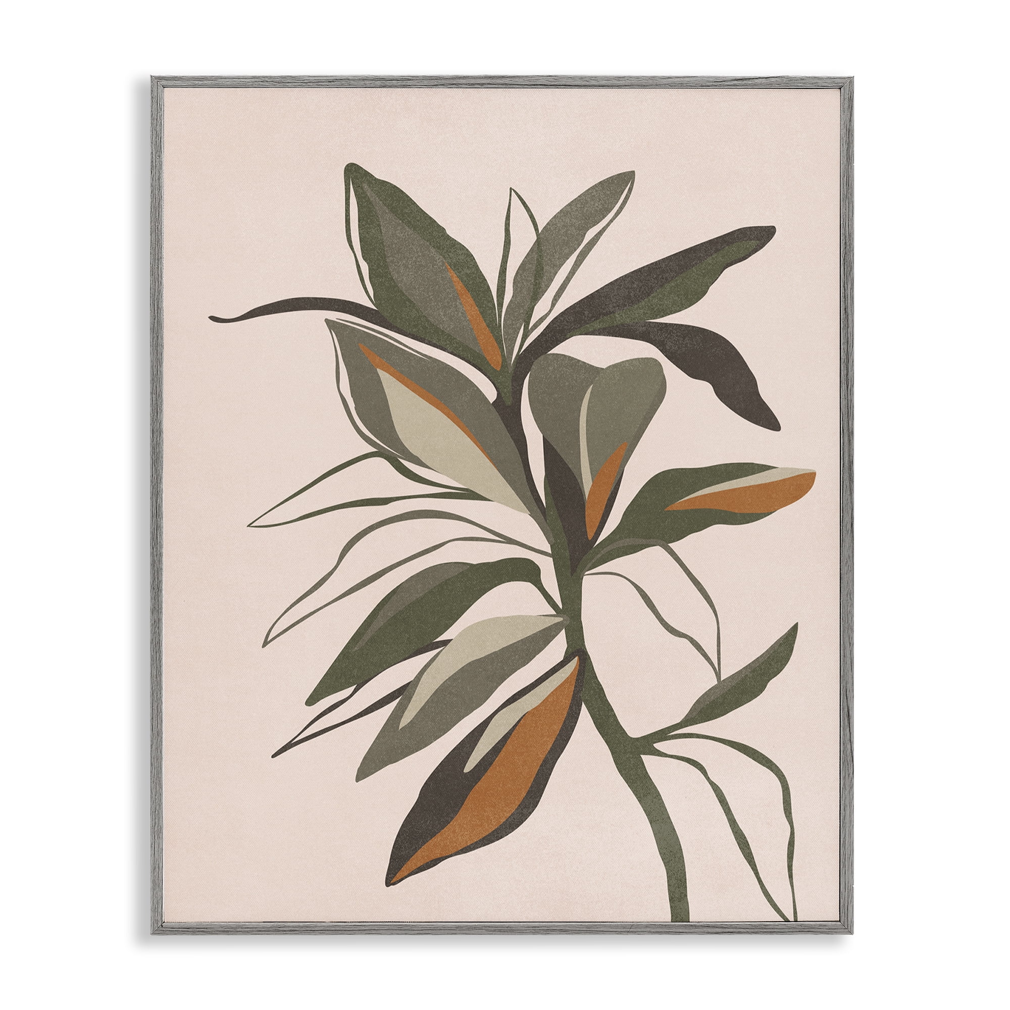 Stupell Industries Earthtone Boho Plant Plants & Flowers Painting Gray Framed Art Print Wall Art, 11 x 14