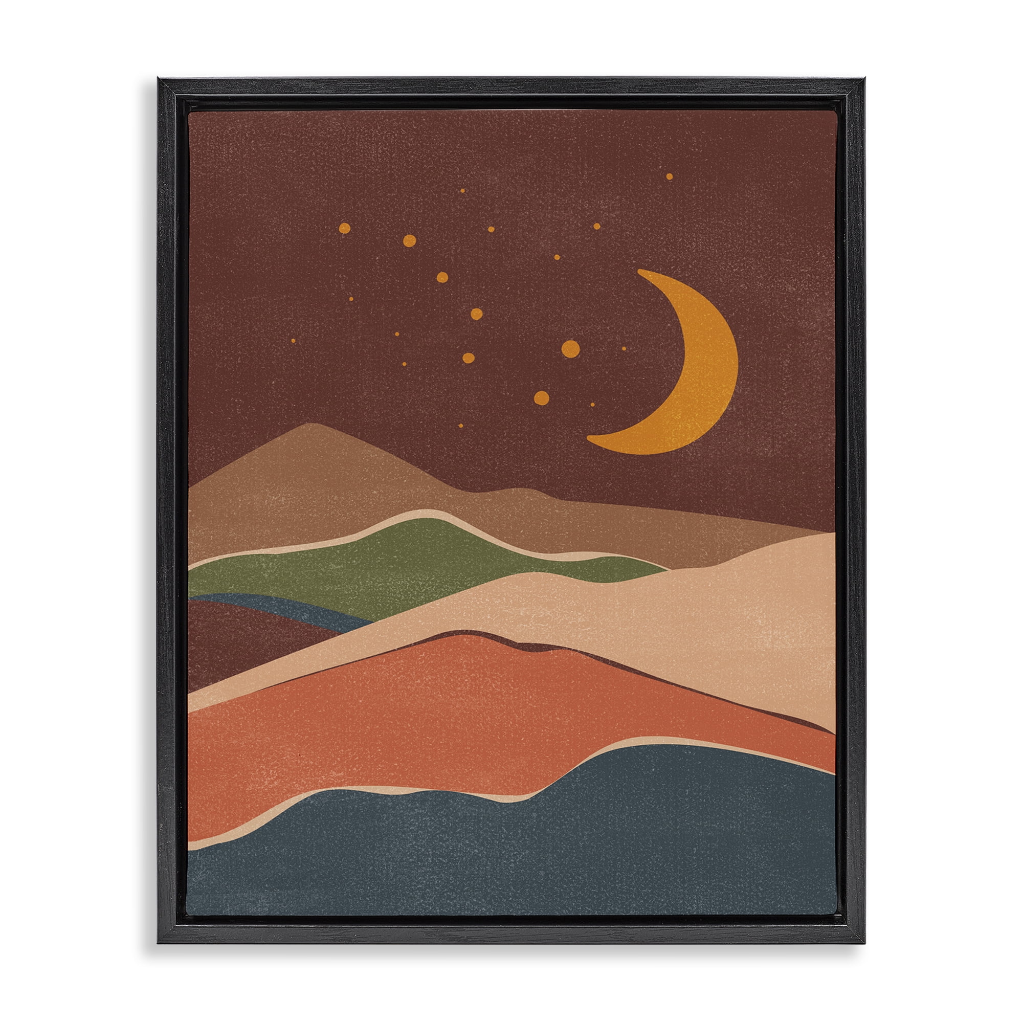 Stupell Industries Earthtone Desert Moon Landscape & Nature Painting Black Floater Framed Canvas Art Print Wall Art, 25 x 31