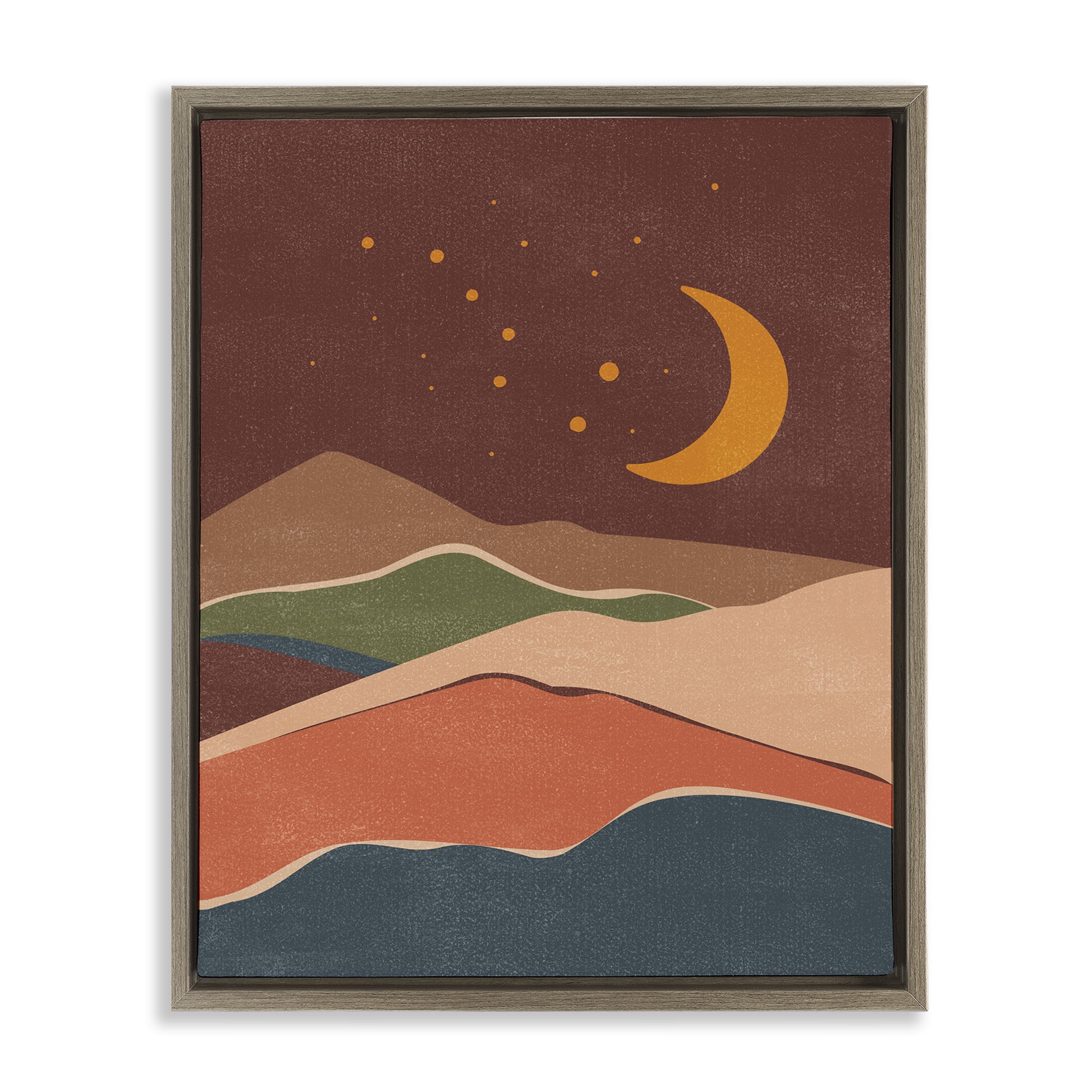 Stupell Industries Earthtone Desert Moon Landscape & Nature Painting Brown Floater Framed Canvas Art Print Wall Art, 25 x 31
