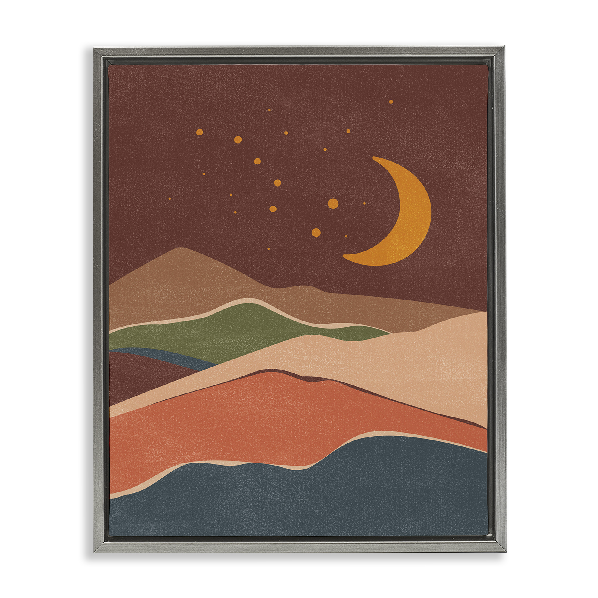 Stupell Industries Earthtone Desert Moon Landscape & Nature Painting Gray Floater Framed Canvas Art Print Wall Art, 17 x 21