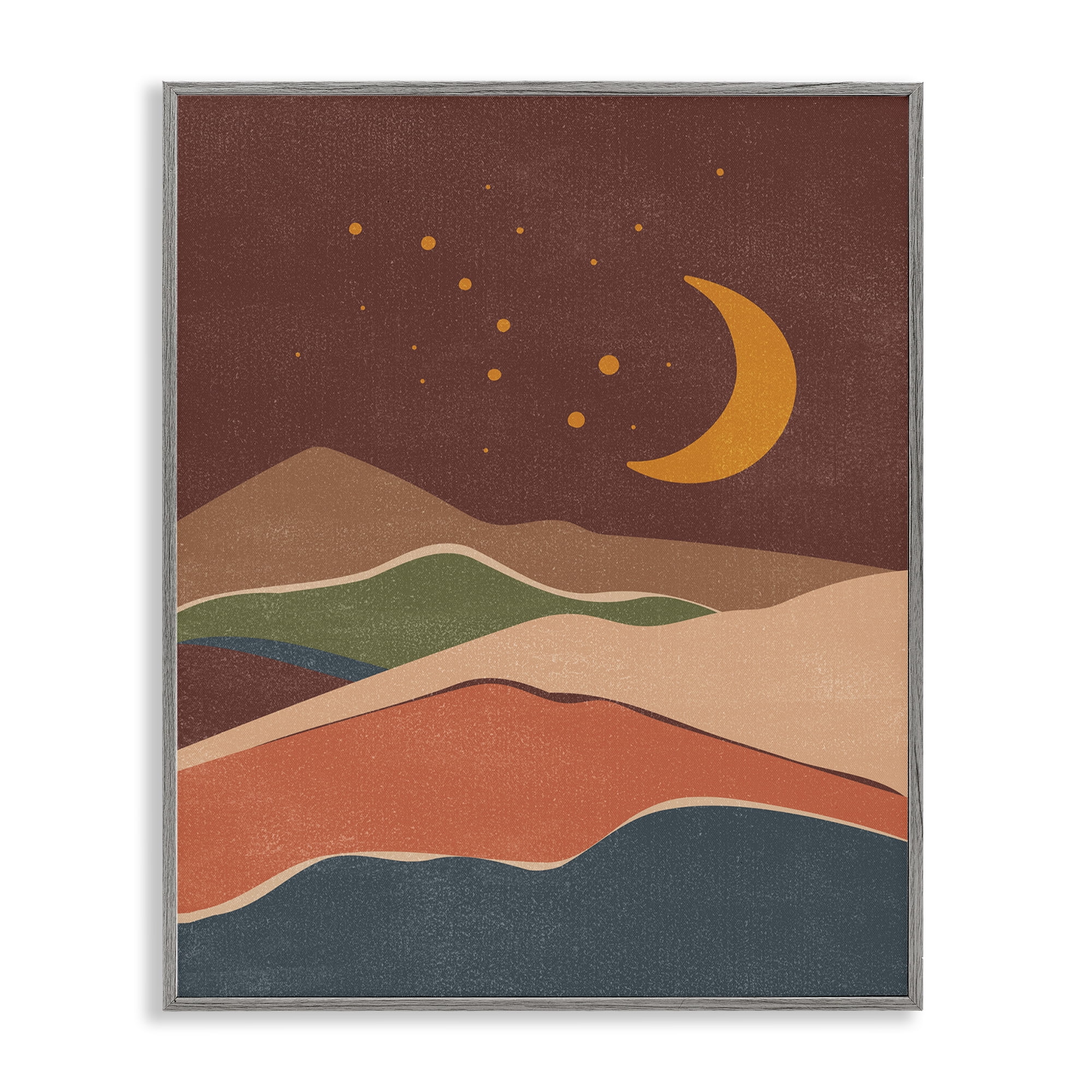 Stupell Industries Earthtone Desert Moon Landscape & Nature Painting Gray Framed Art Print Wall Art, 11 x 14