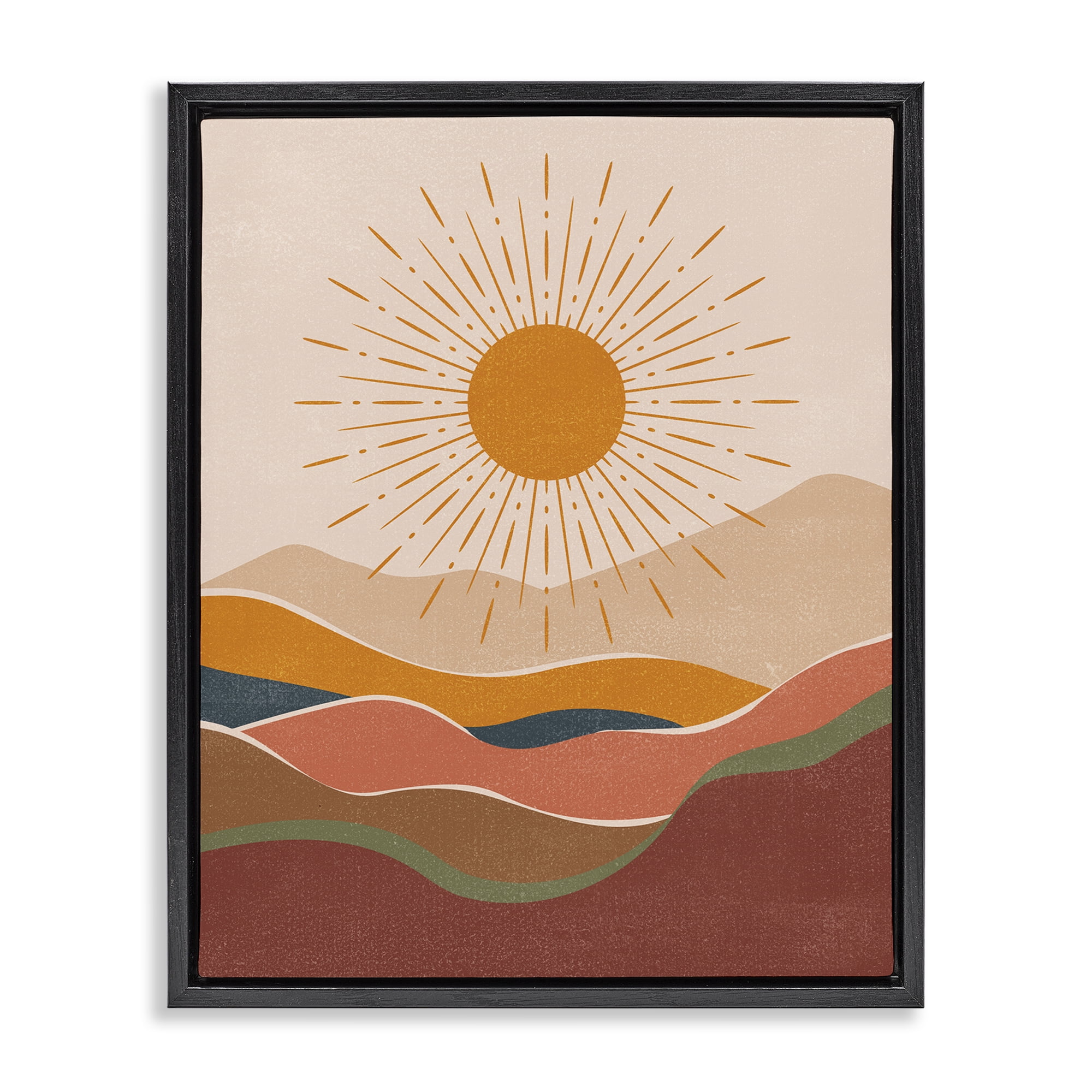 Stupell Industries Earthtone Desert Sun Landscape & Nature Painting Black Floater Framed Canvas Art Print Wall Art, 25 x 31