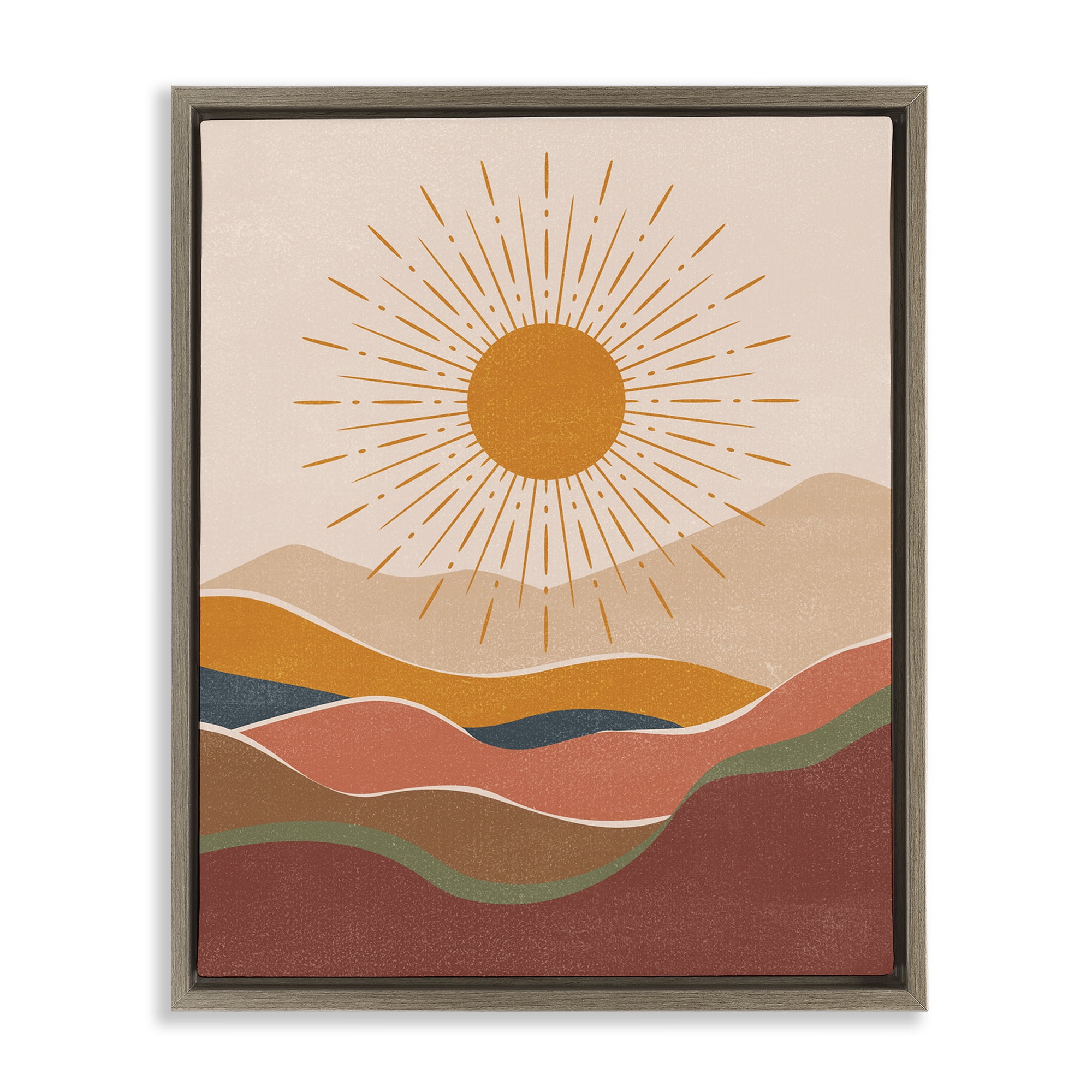 Stupell Industries Earthtone Desert Sun Landscape & Nature Painting Brown Floater Framed Canvas Art Print Wall Art, 17 x 21