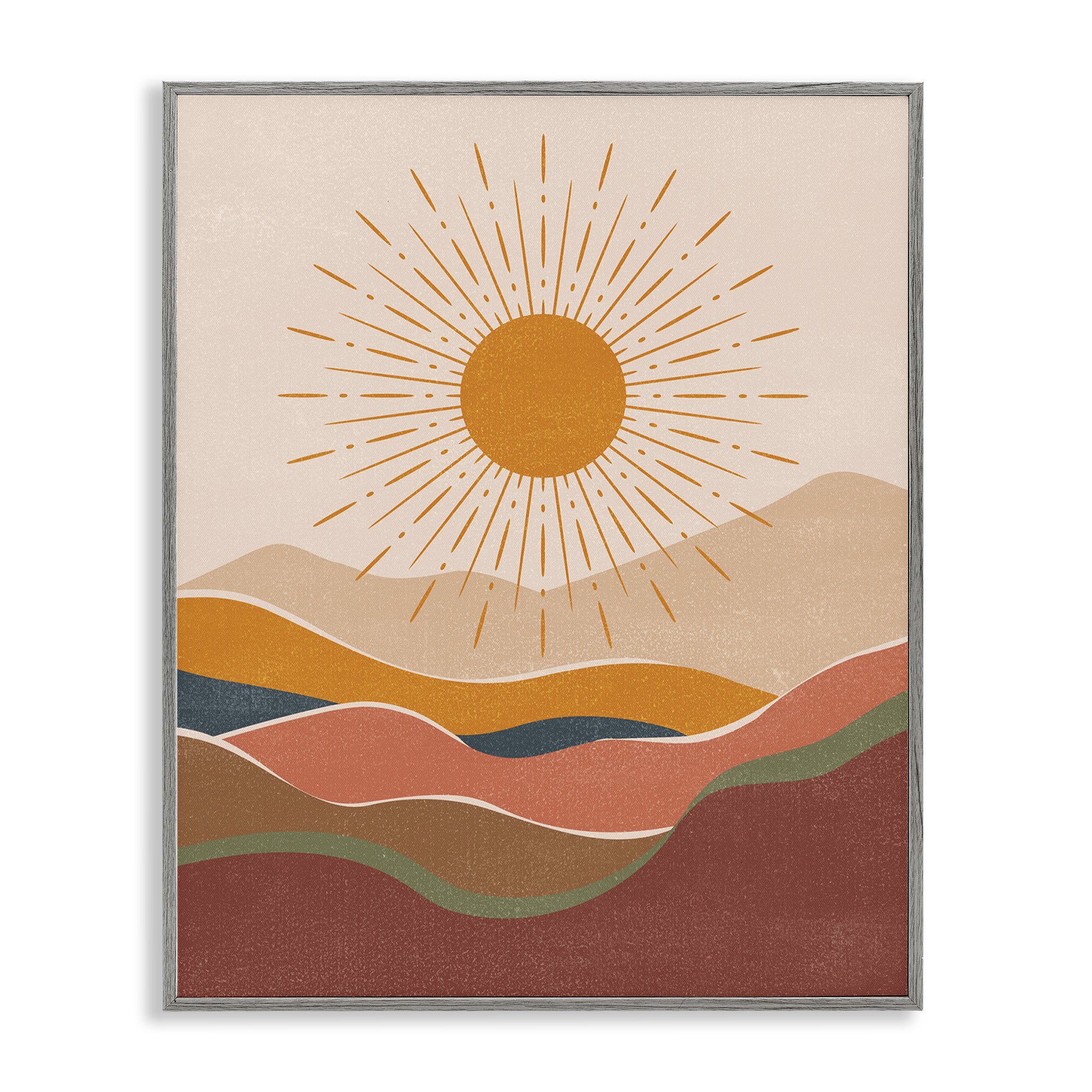 Stupell Industries Earthtone Desert Sun Landscape & Nature Painting Gray Framed Art Print Wall Art, 11 x 14