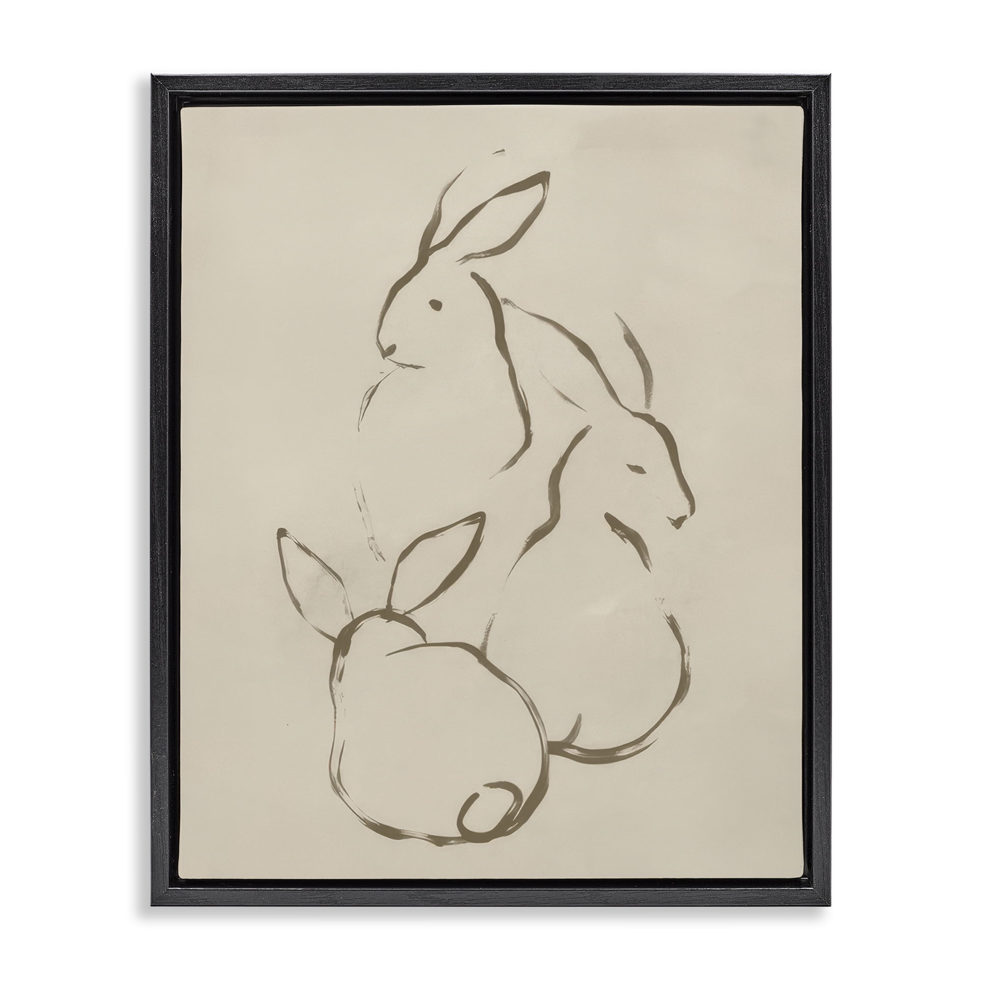 Stupell Industries Earthtone Rabbit Sketch Animals Drawing Black Floater Framed Canvas Art Print Wall Art, 17 x 21