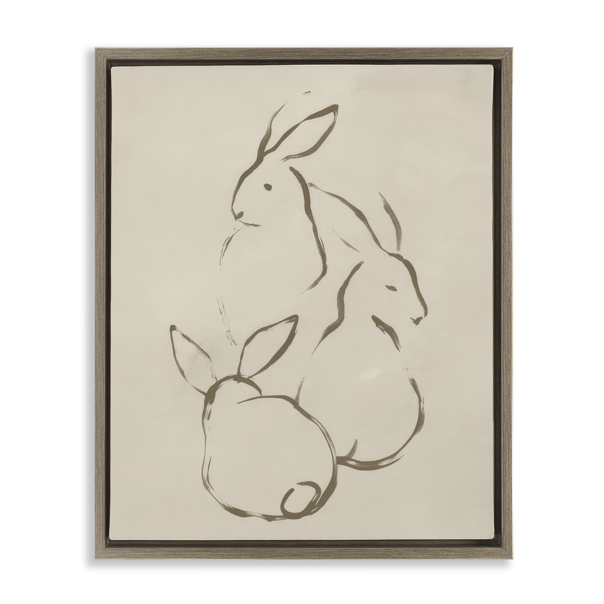 Stupell Industries Earthtone Rabbit Sketch Animals Drawing Brown Floater Framed Canvas Art Print Wall Art, 17 x 21