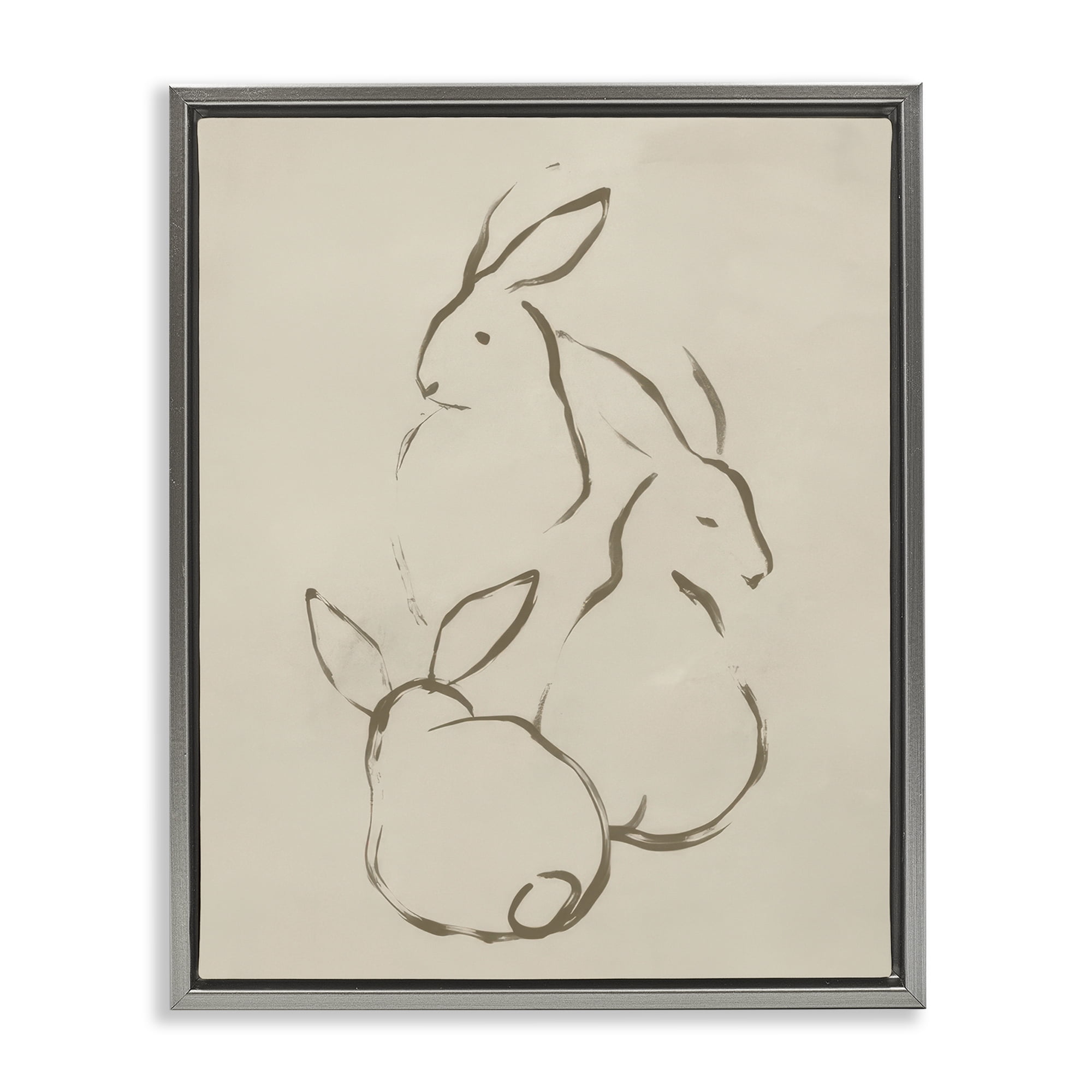 Stupell Industries Earthtone Rabbit Sketch Animals Drawing Gray Floater Framed Canvas Art Print Wall Art, 25 x 31