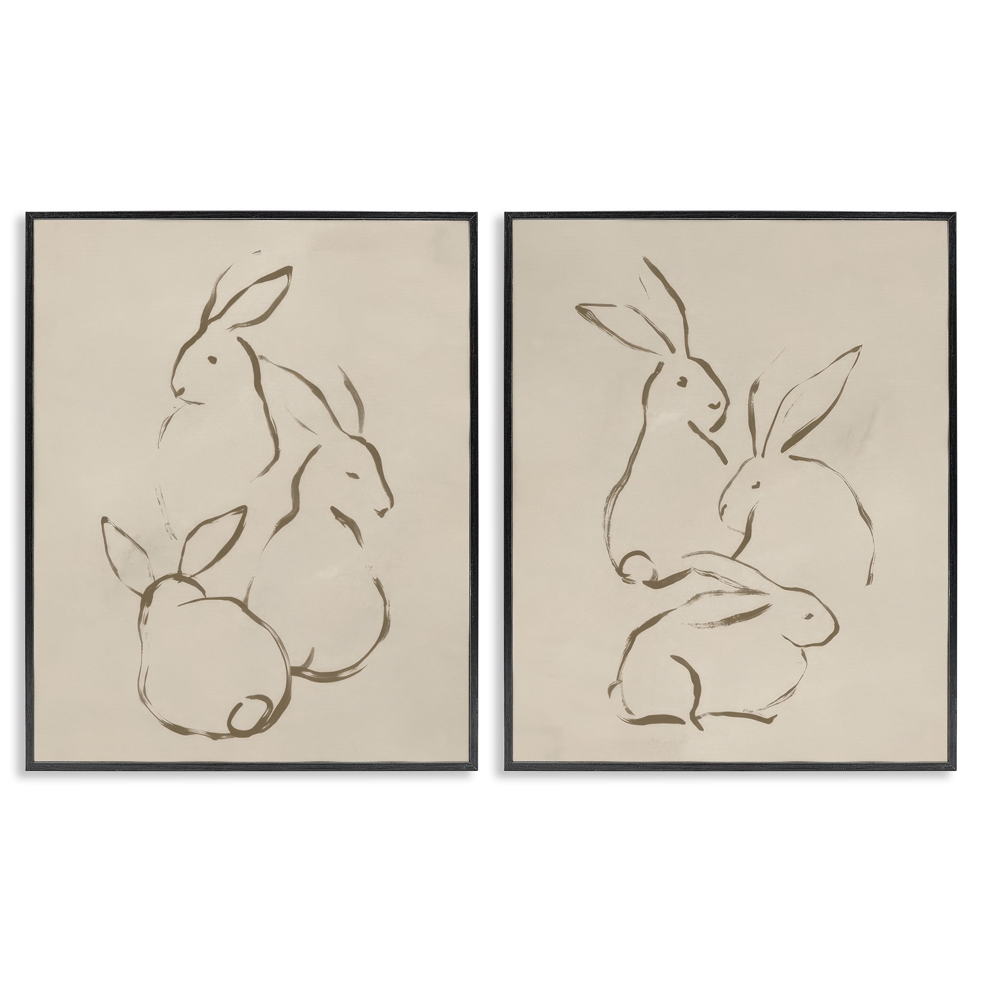 Stupell Industries Earthtone Sitting Rabbits Sketch Animals Drawing Black Framed Art Print Wall Art, 11 x 14, Set of 2