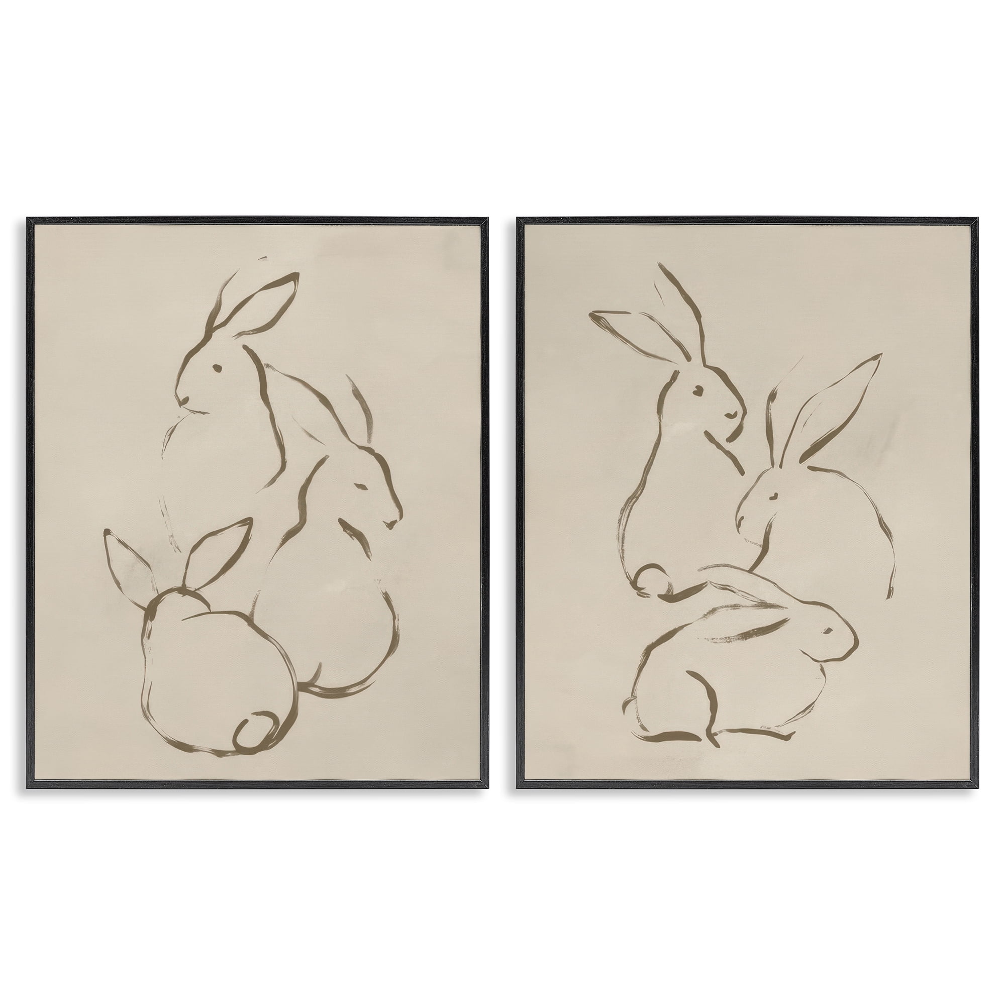 Stupell Industries Earthtone Sitting Rabbits Sketch Animals Drawing Black Framed Art Print Wall Art, 16 x 20, Set of 2