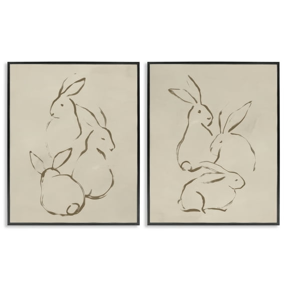 Stupell Industries Earthtone Sitting Rabbits Sketch Animals Drawing Black Framed Art Print Wall Art, 24 x 30, Set of 2
