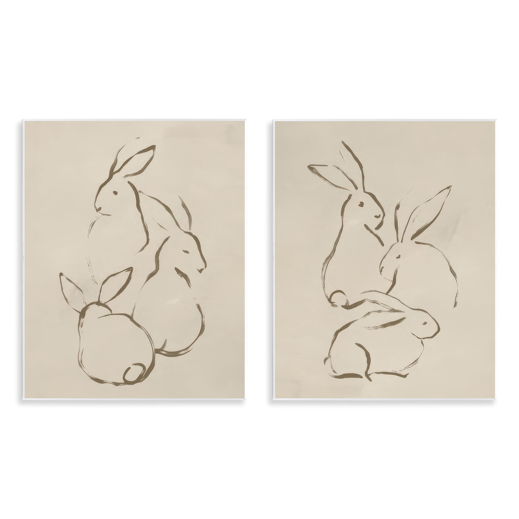 Stupell Industries Earthtone Sitting Rabbits Sketch Animals Drawing Unframed Art Print Wall Art, 11 x 14, Set of 2