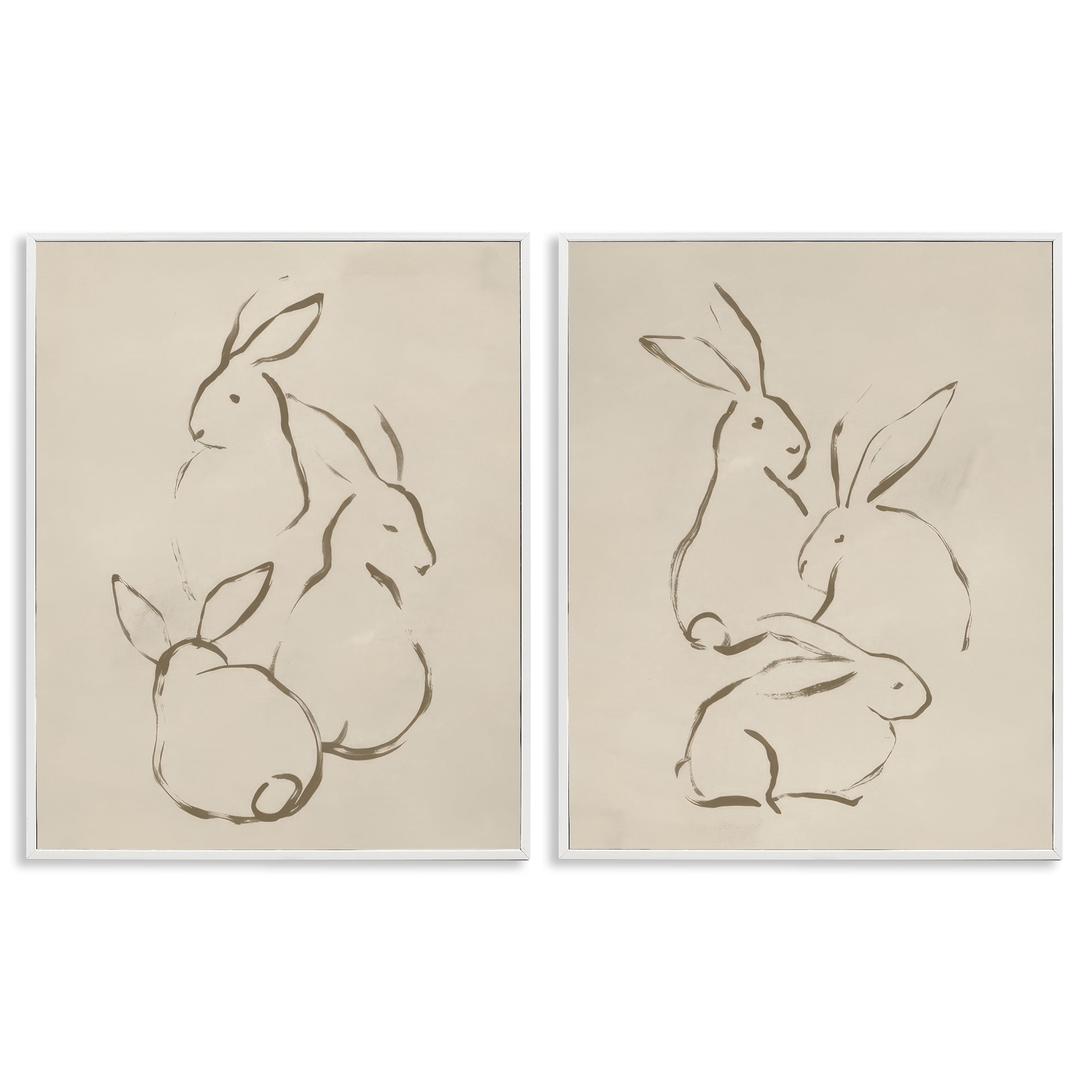 Stupell Industries Earthtone Sitting Rabbits Sketch Animals Drawing White Framed Art Print Wall Art, 11 x 14, Set of 2