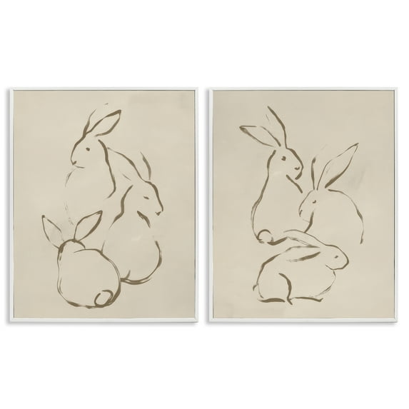 Stupell Industries Earthtone Sitting Rabbits Sketch Animals Drawing White Framed Art Print Wall Art, 11 x 14, Set of 2