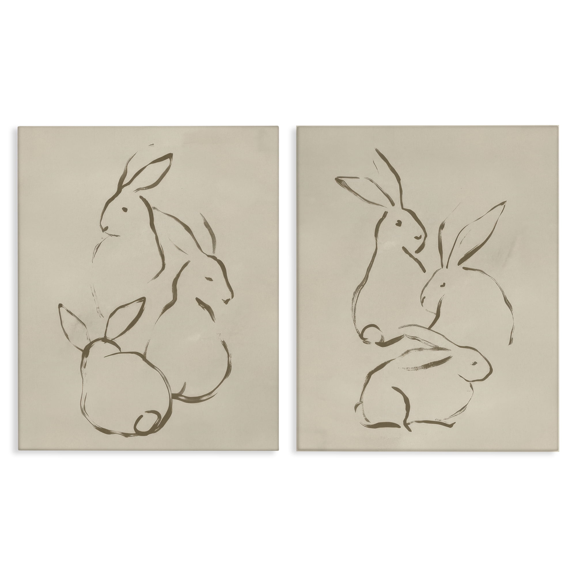Stupell Industries Earthtone Sitting Rabbits Sketch Animals Drawing Wrapped Canvas Art Print Wall Art, 24 x 30, Set of 2