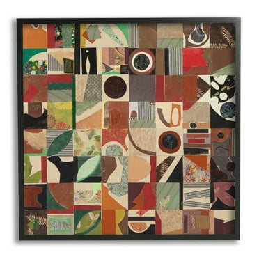 Stupell Industries Earthtones Geometric Collage Abstract Painting Black Framed Art Print Wall Art, 12 x 12