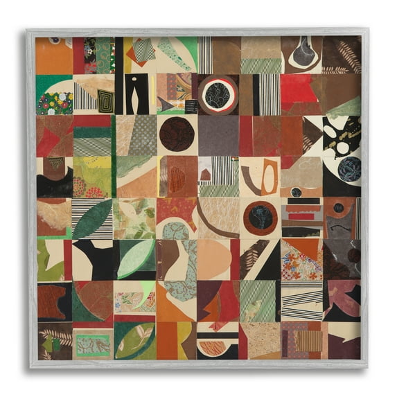 Stupell Industries Earthtones Geometric Collage Abstract Painting Gray Framed Art Print Wall Art, 17 x 17