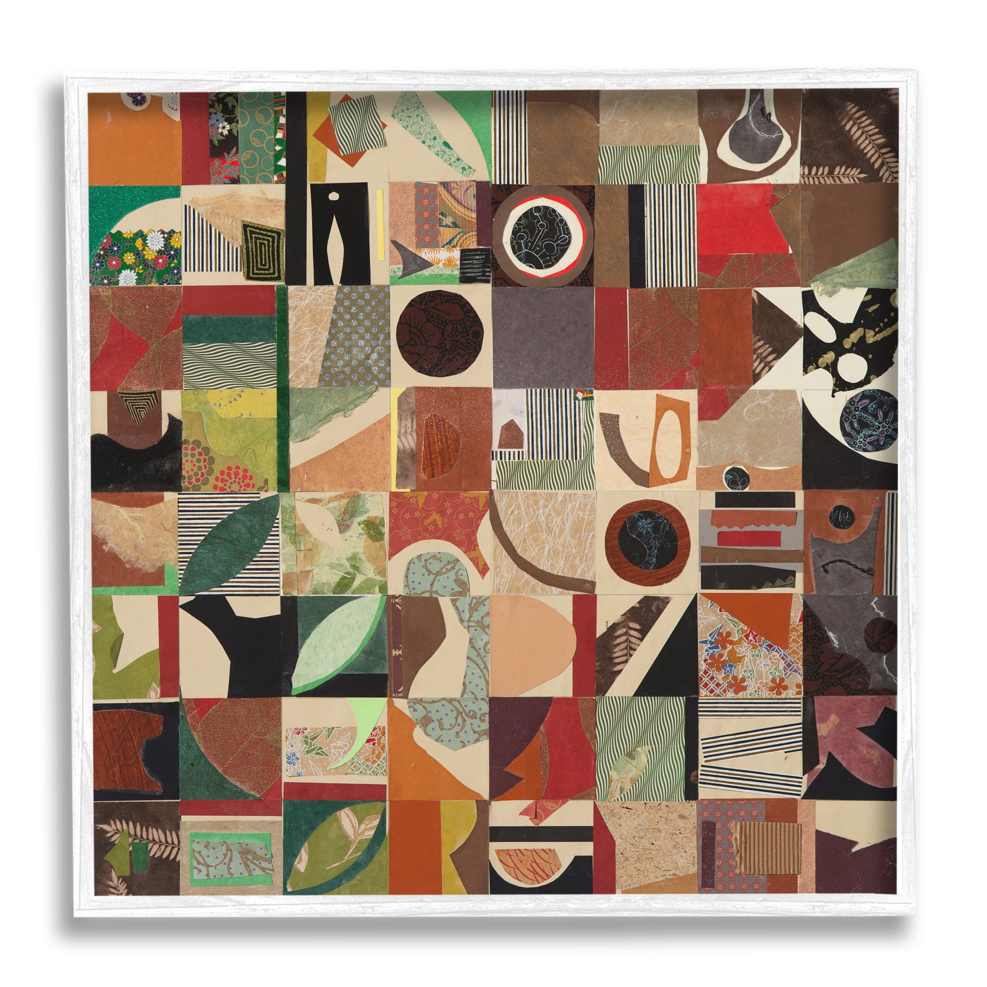 Stupell Industries Earthtones Geometric Collage Abstract Painting White Framed Art Print Wall Art, 12 x 12