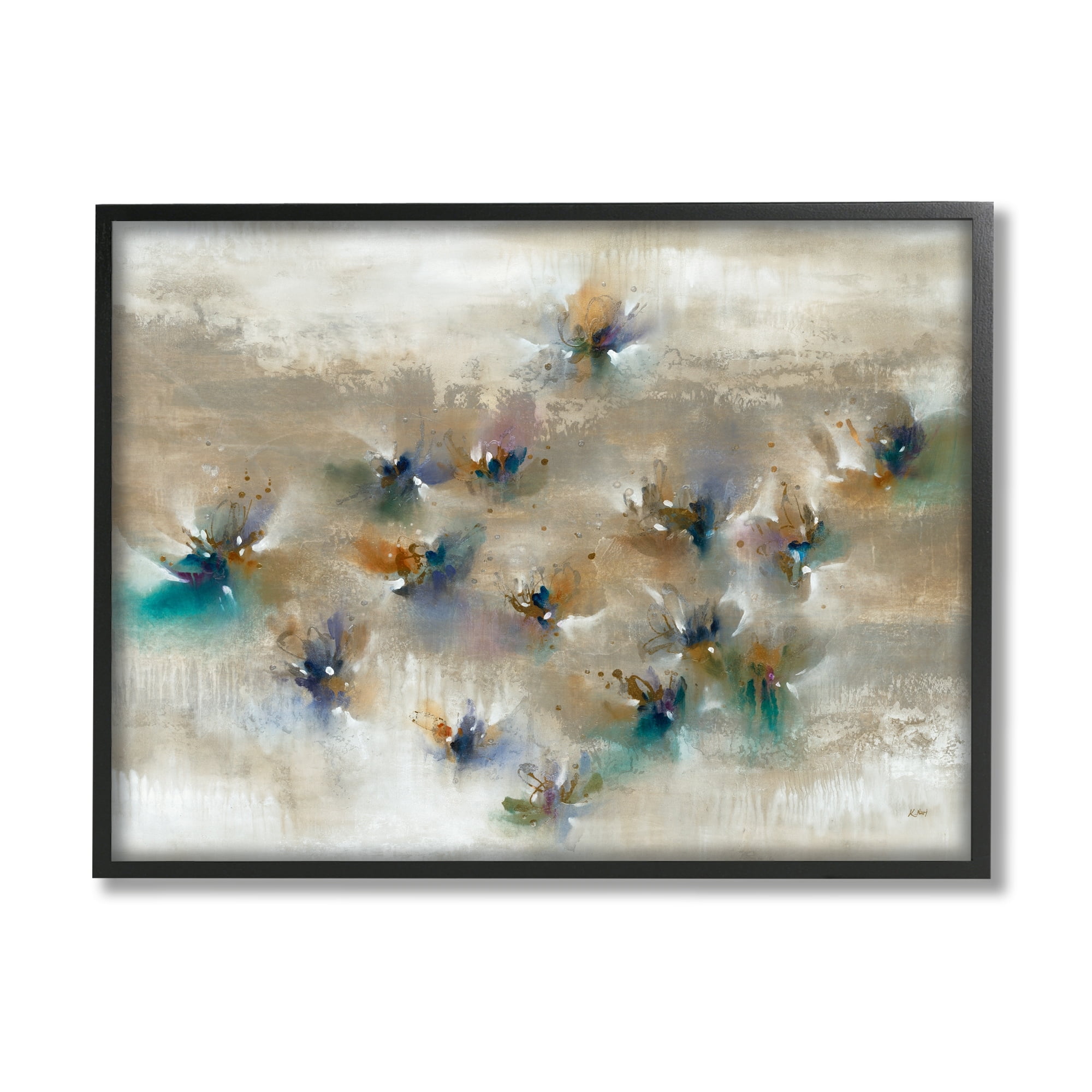 Stupell Industries Earthy Abstract Floral Petals Boho Paint Drip Painting Black Framed Art Print Wall Art, Design by K. Nari