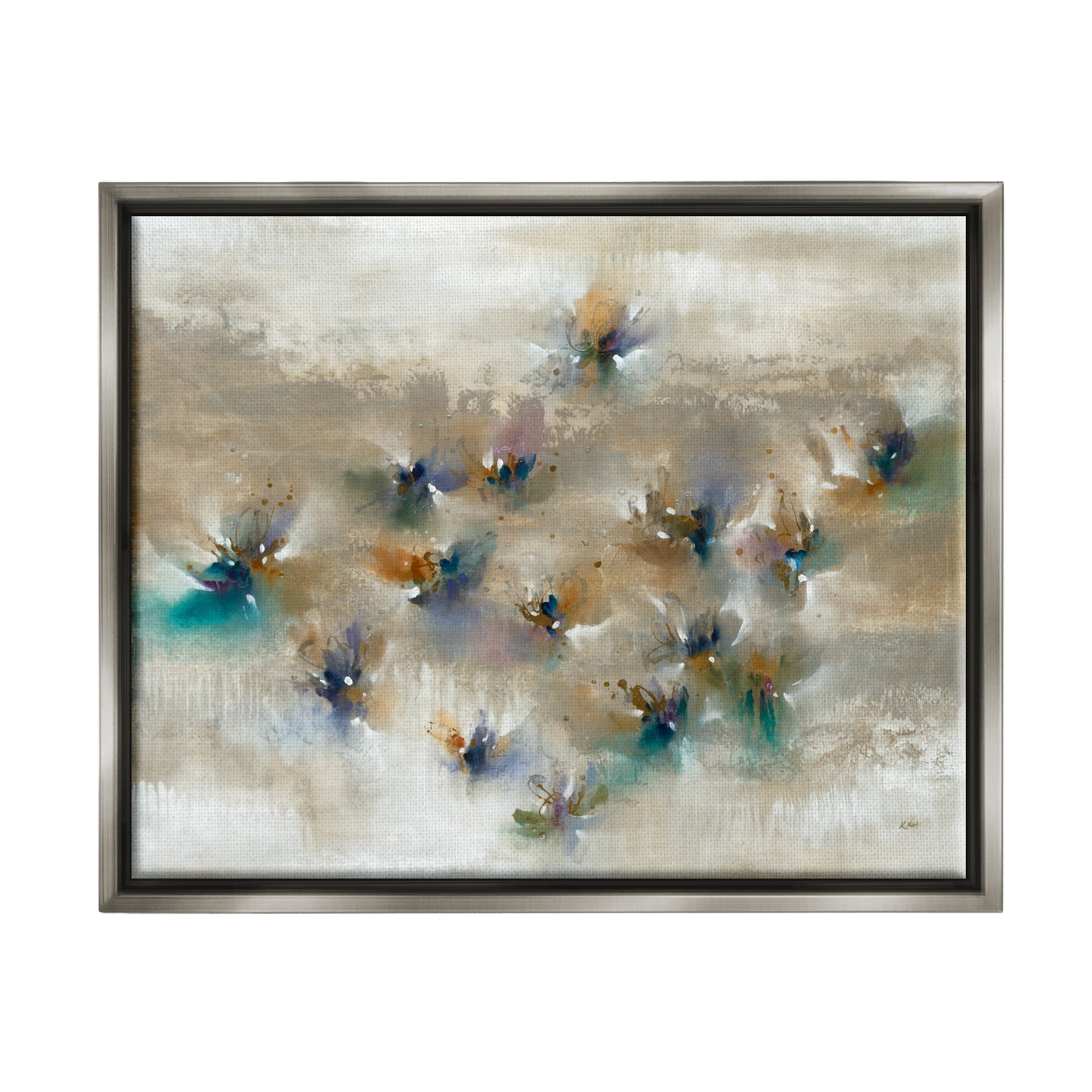 Stupell Industries Earthy Abstract Floral Petals Boho Paint Drip Painting Luster Gray Floating Framed Canvas Print Wall Art, Design by K. Nari